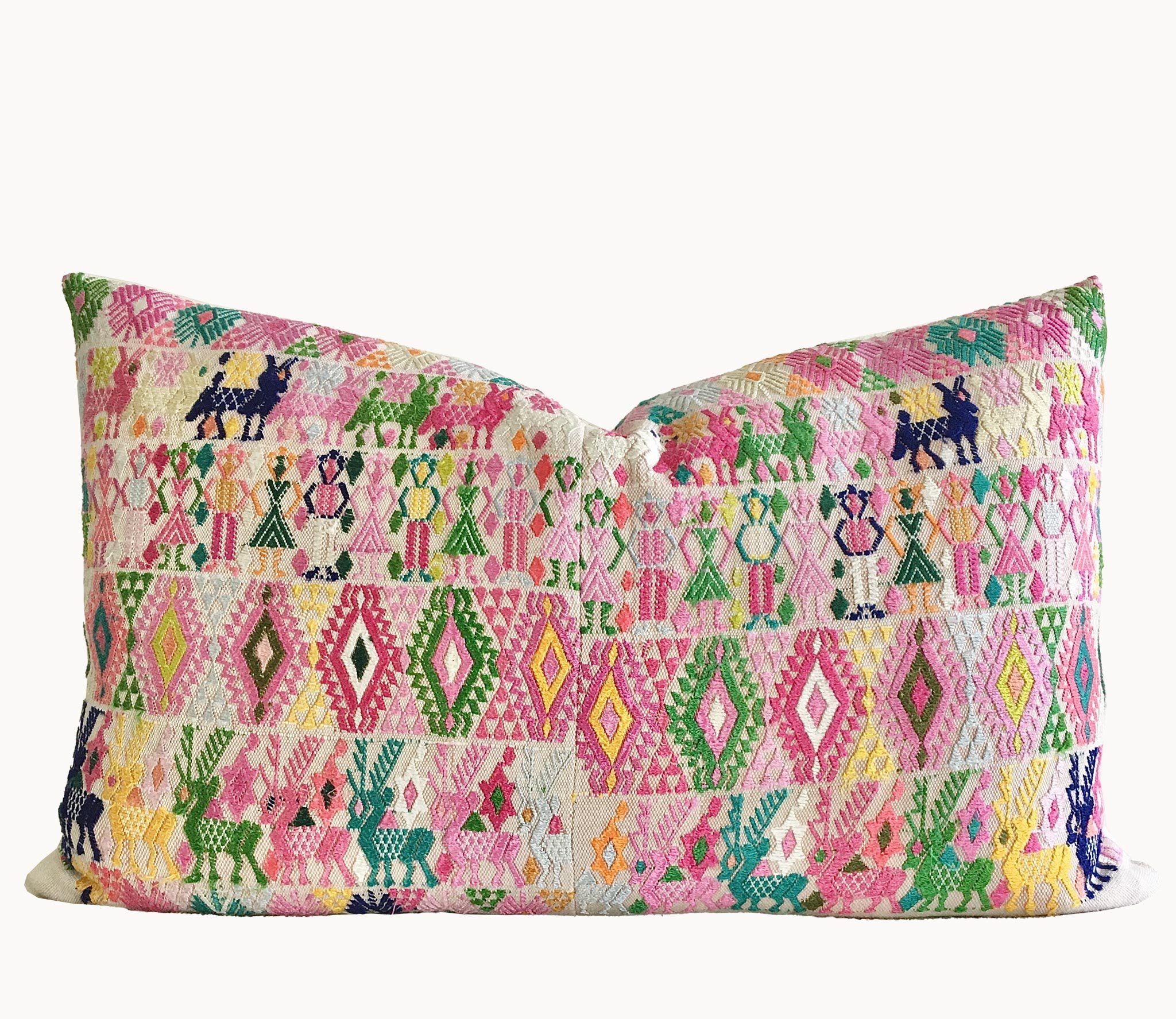 Guatemalan Huipil Pillow, vintage, hand woven colourful pastel lumbar cushion from Coban