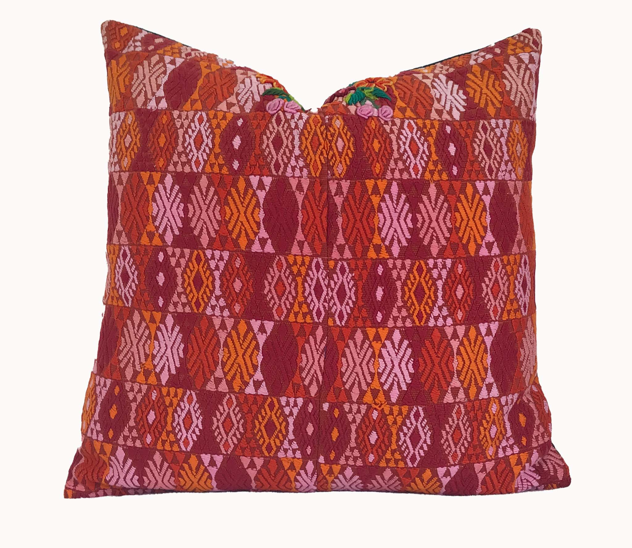 Guatemalan Huipil Pillow - Orange Coban IV