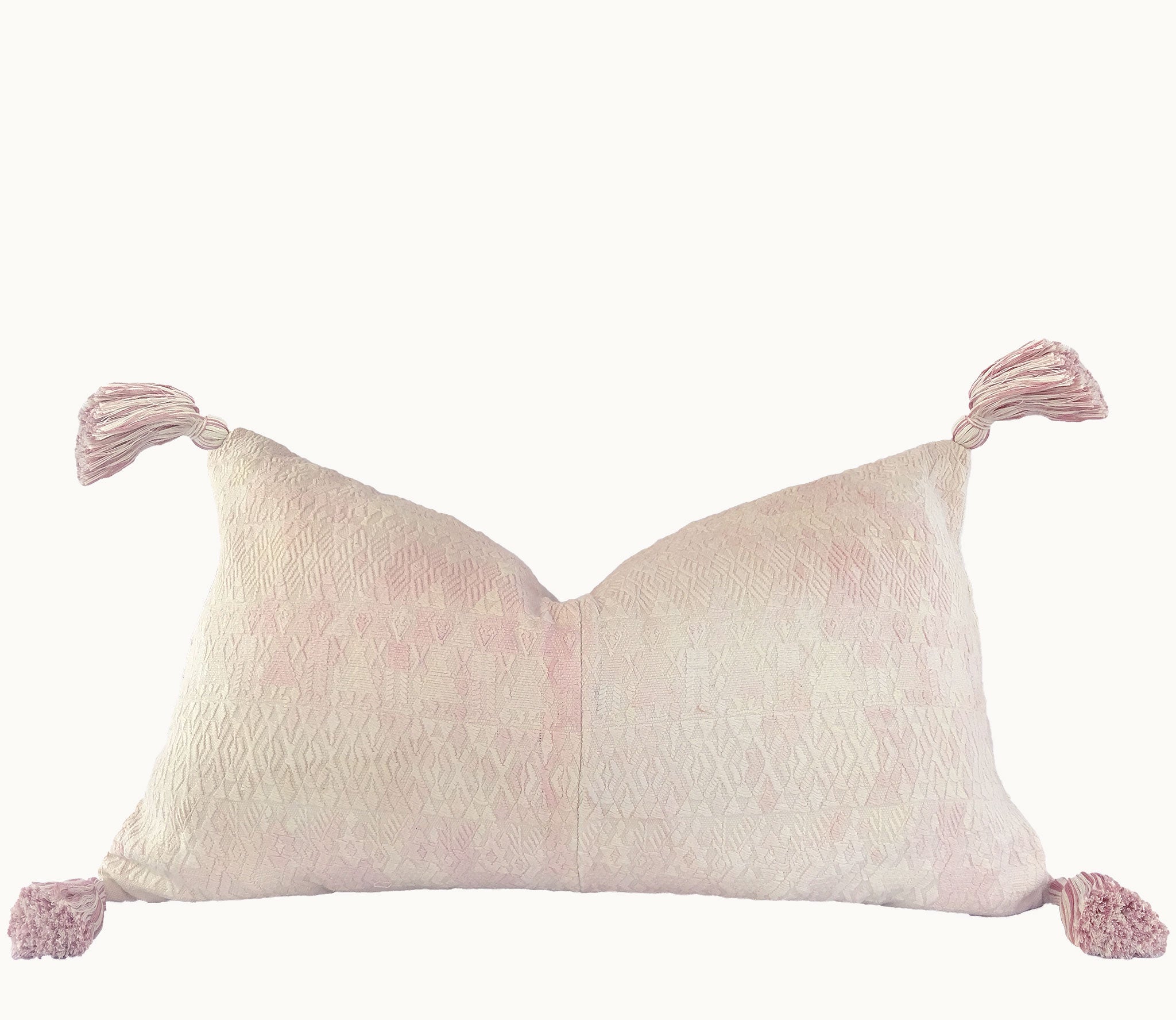 Guatemalan Huipil Pillow, vintage, hand woven blush pink lumbar cushion from Coban