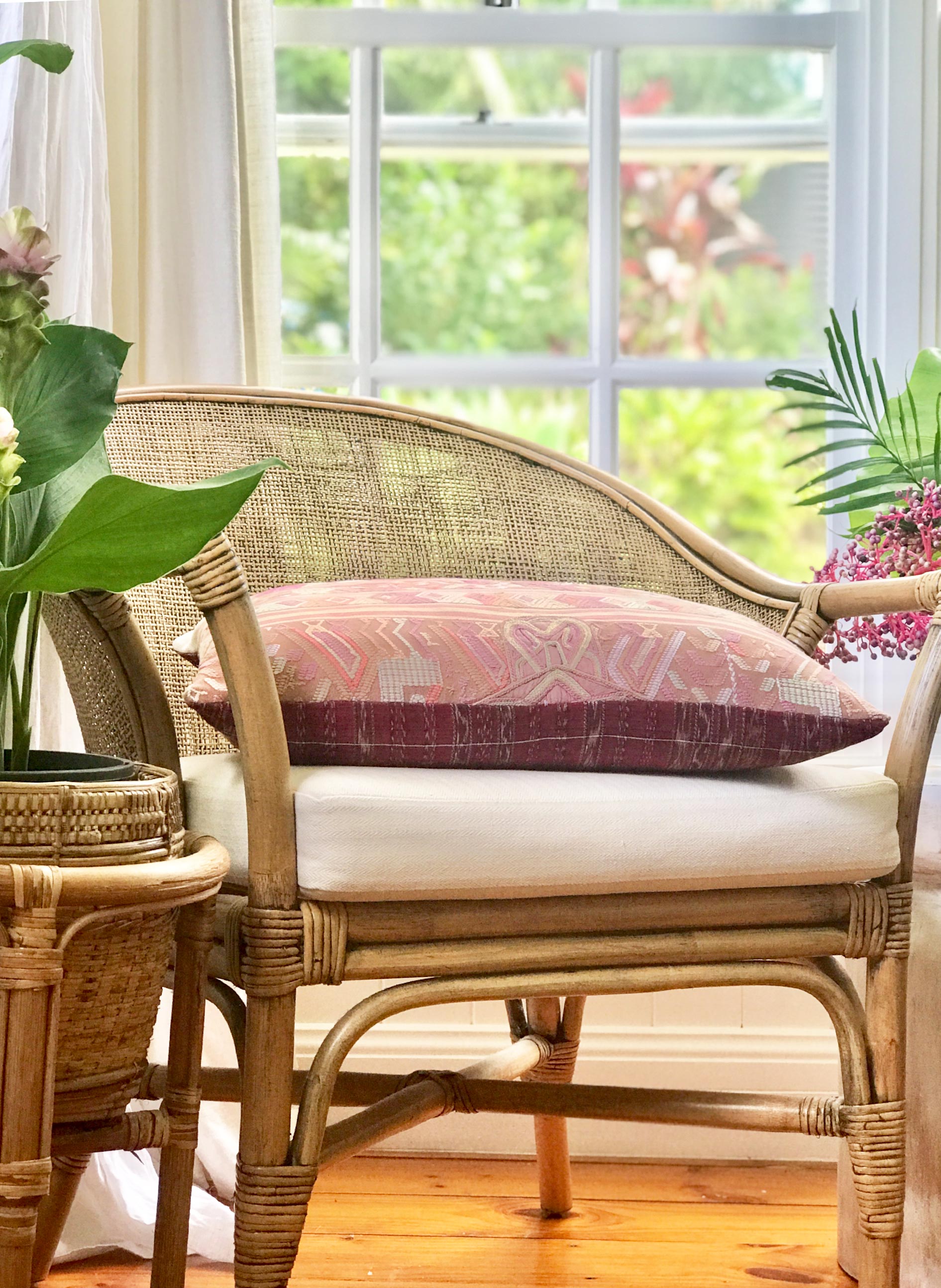 Vintage textile huipil cushion