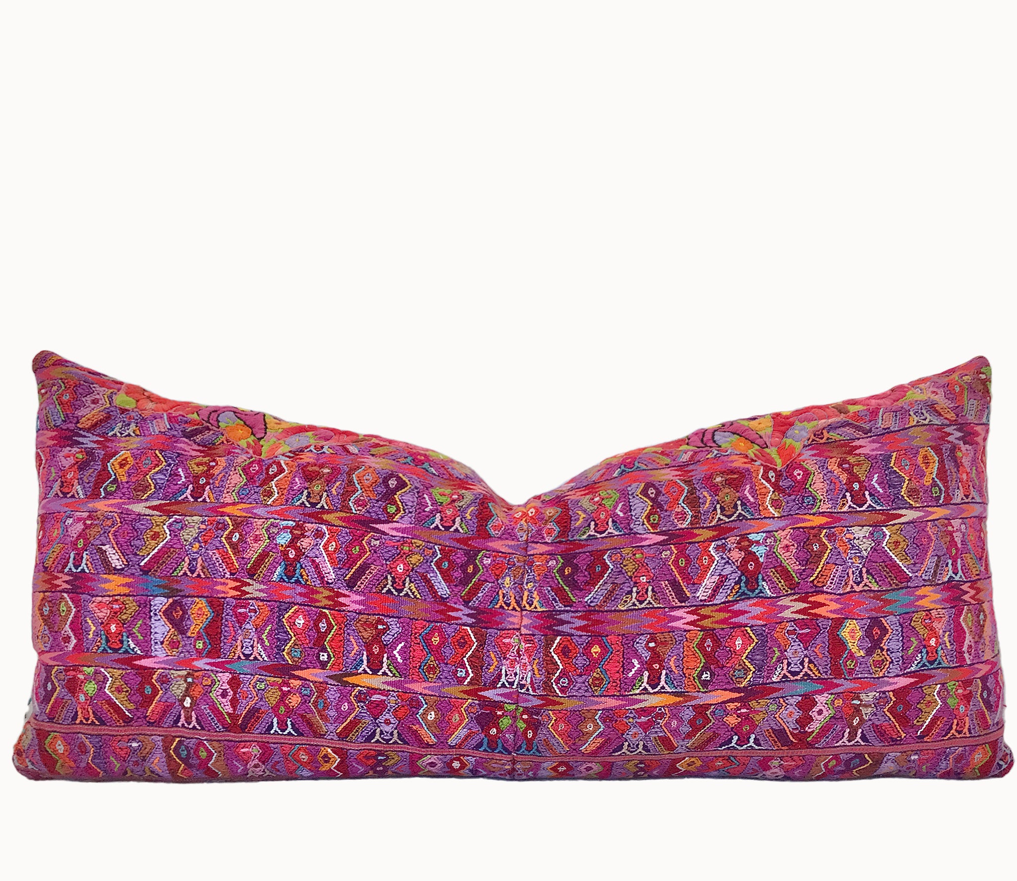 Vintage textile pillows made from a Guatemalan huipil and corte.