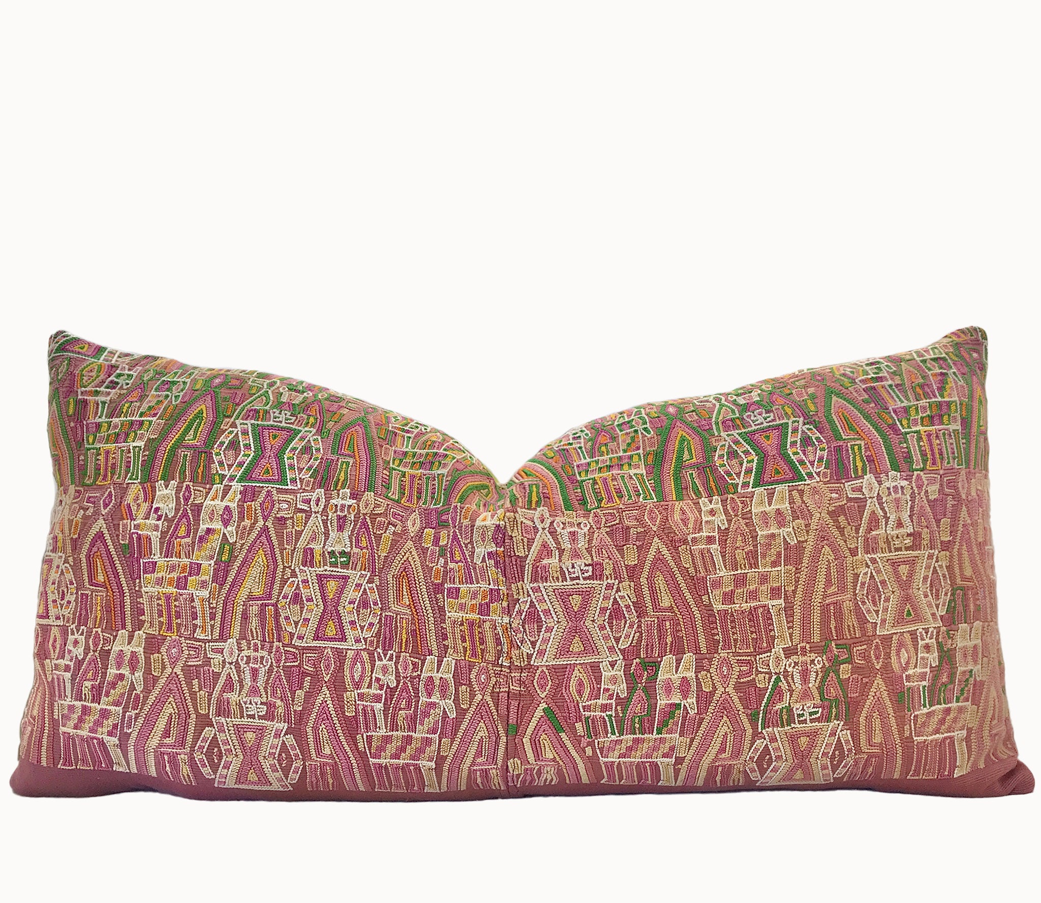 Vintage textile pillows made from a Guatemalan huipil and corte.