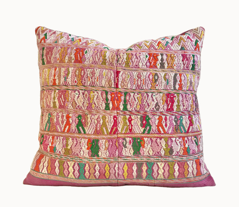 Vintage textile cushions made from a Guatemalan huipil and corte.