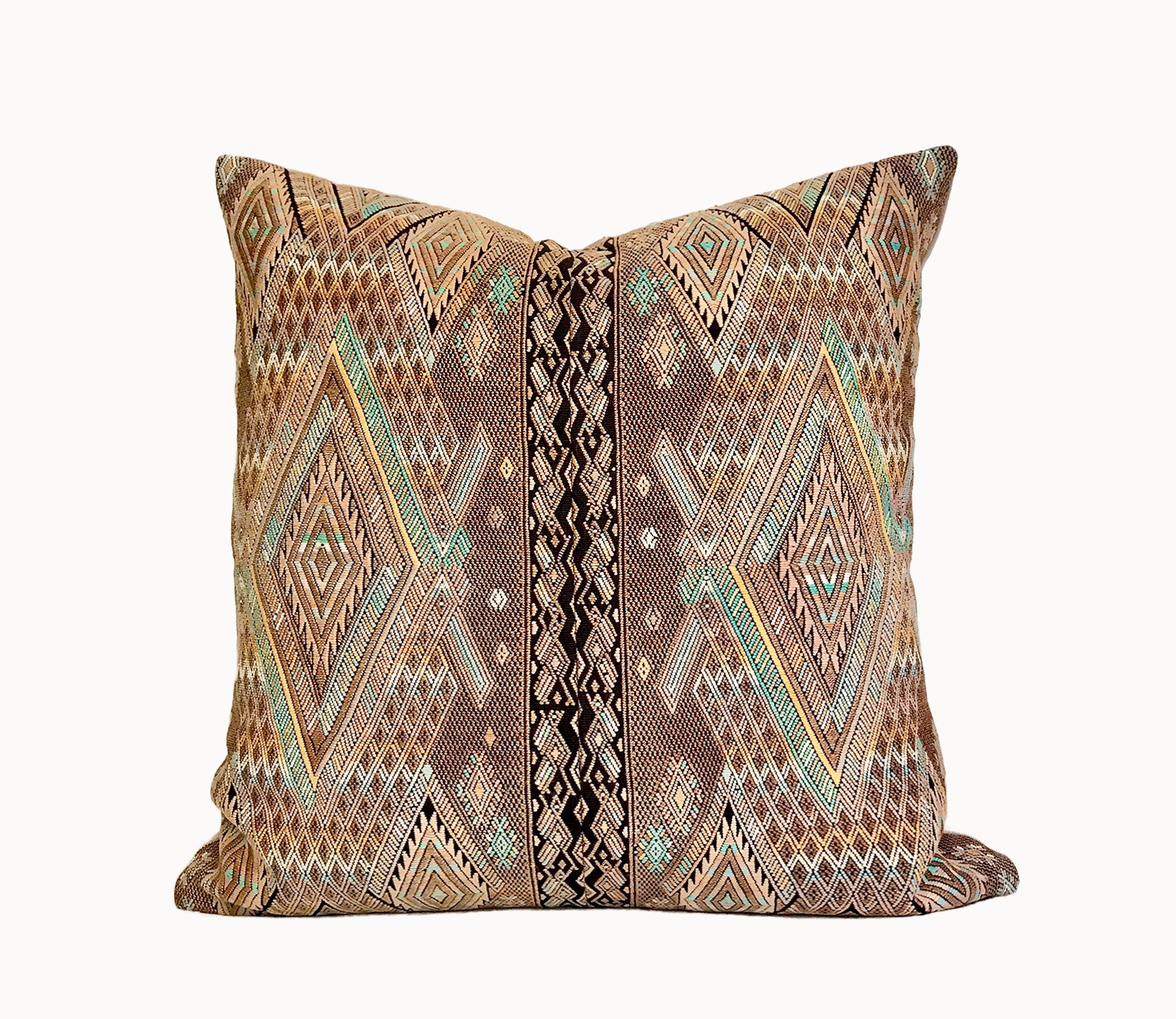 Vintage textile pillows made from a Guatemalan huipil and corte