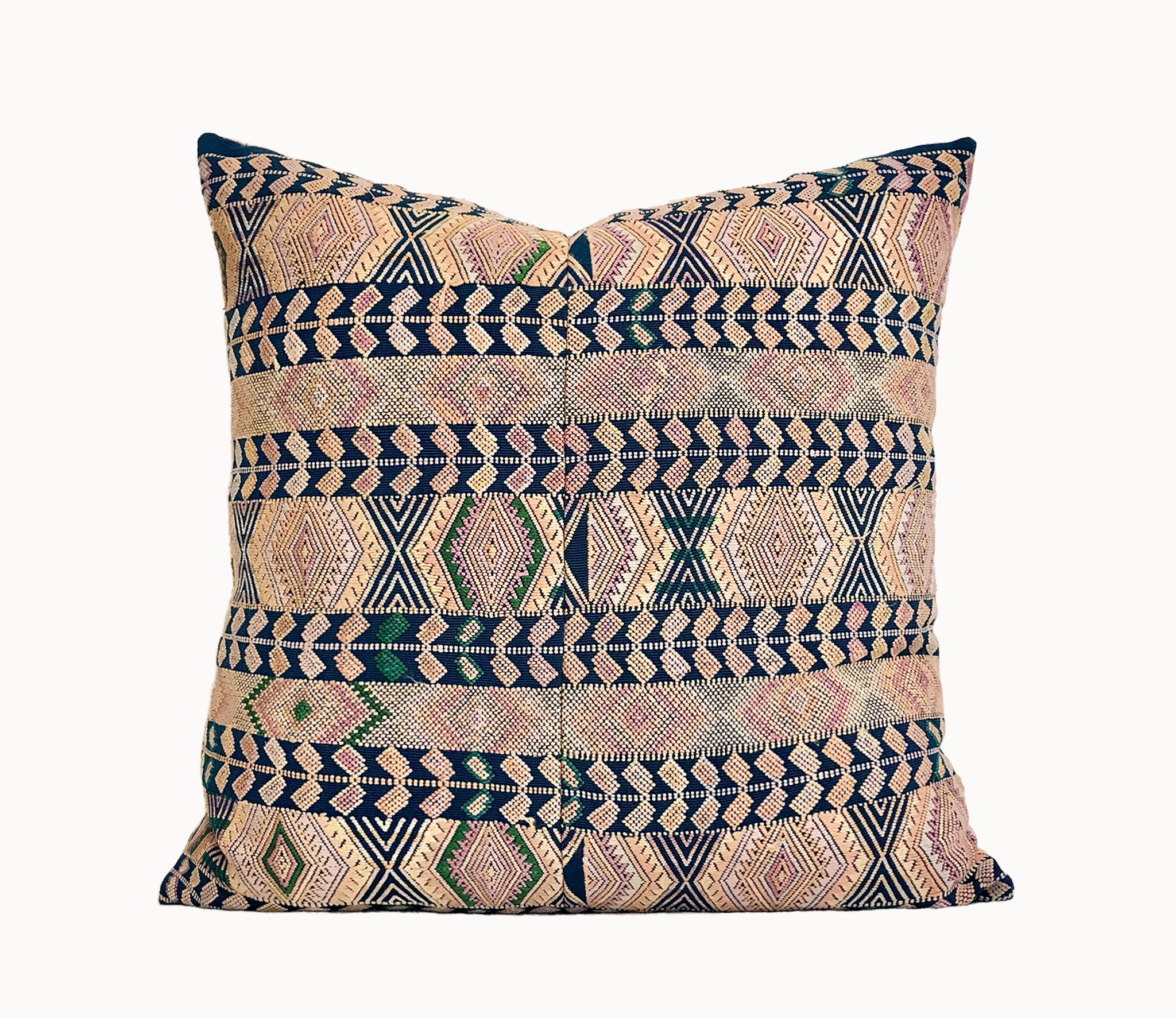 Vintage textile pillows made from a Guatemalan huipil and corte