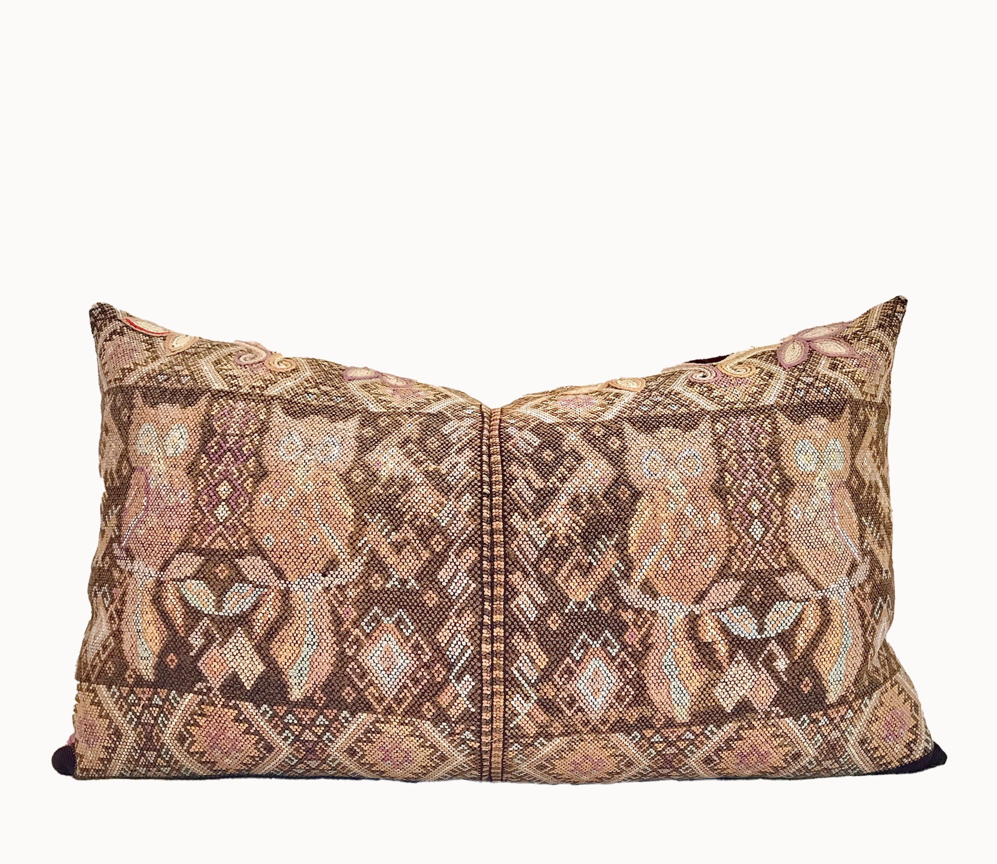 Vintage textile cushions made from a Guatemalan huipil and corte.
