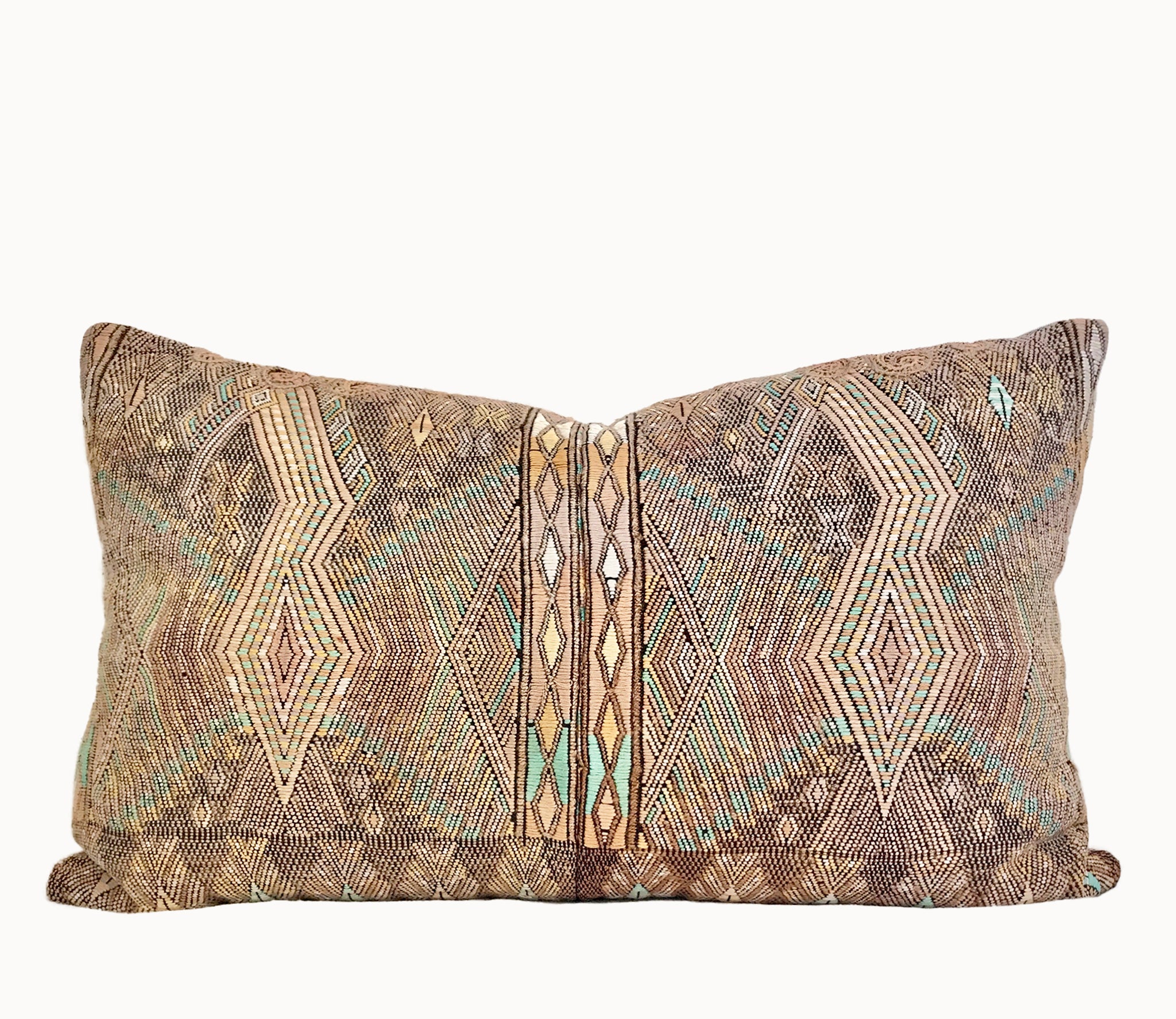 Vintage textile pillows made from a Guatemalan huipil and corte