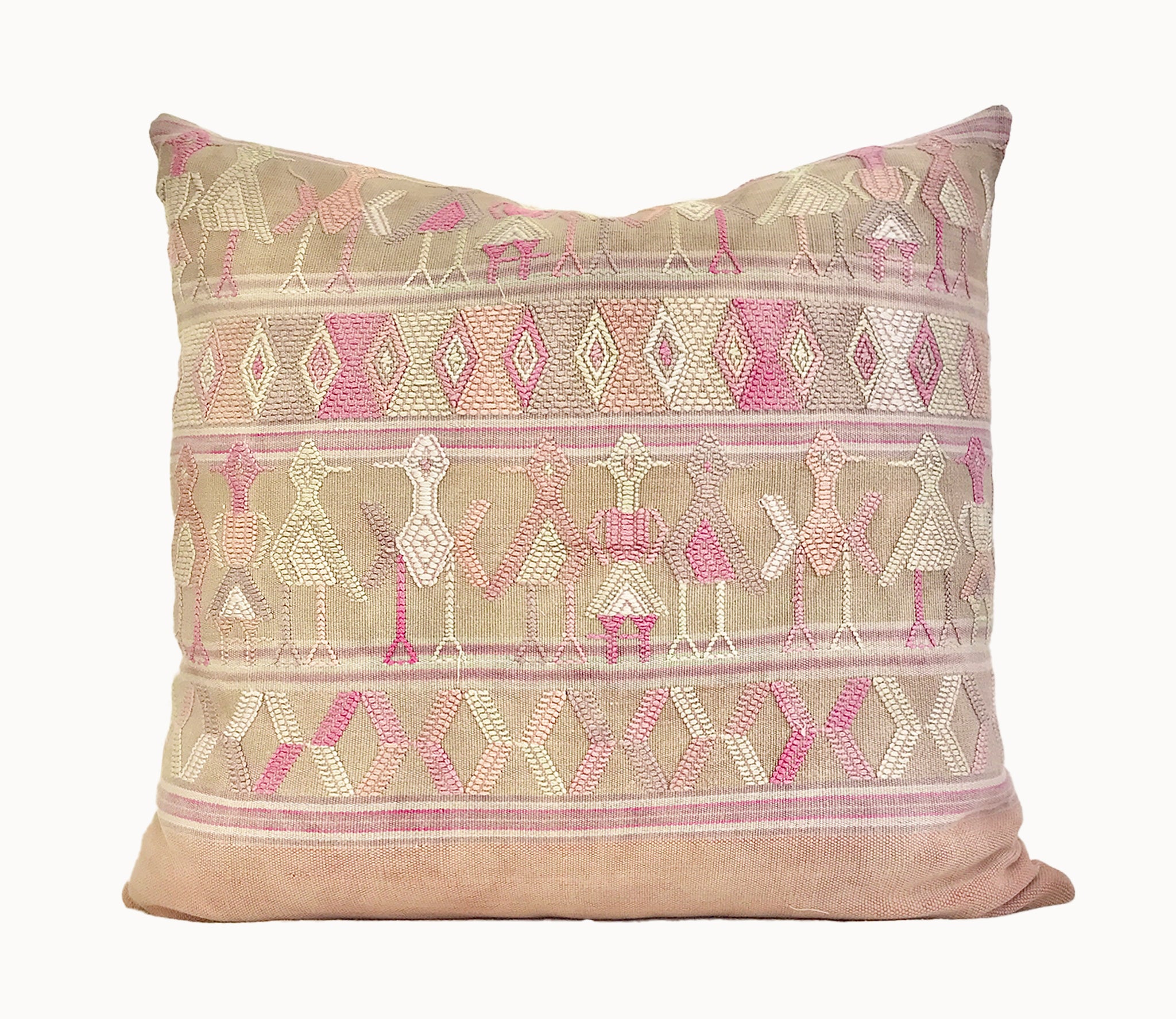 Vintage textile pillows made from a Guatemalan huipil and corte