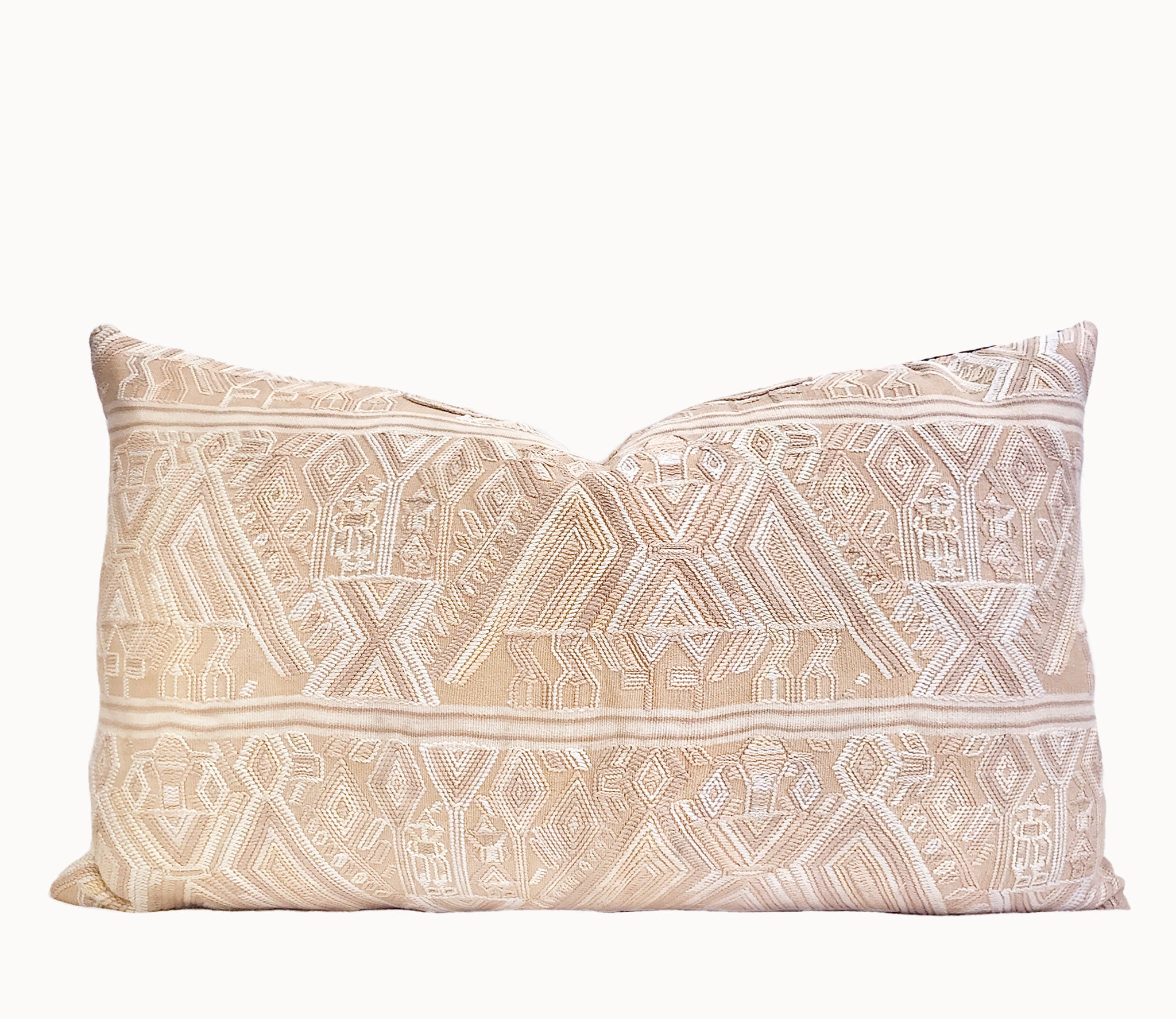 Vintage textile pillows made from a Guatemalan huipil and corte