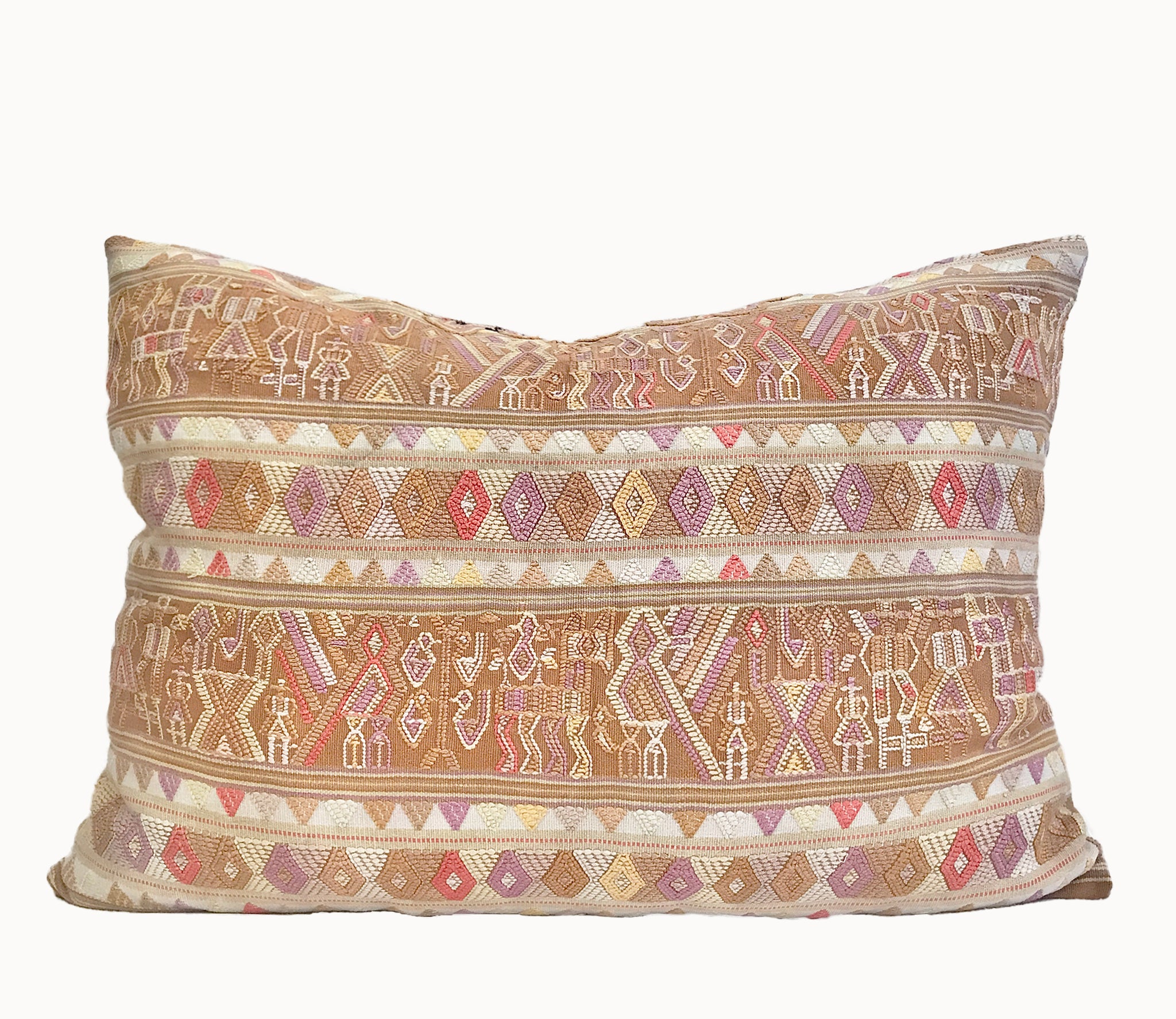 Vintage textile pillows made from a Guatemalan huipil and corte