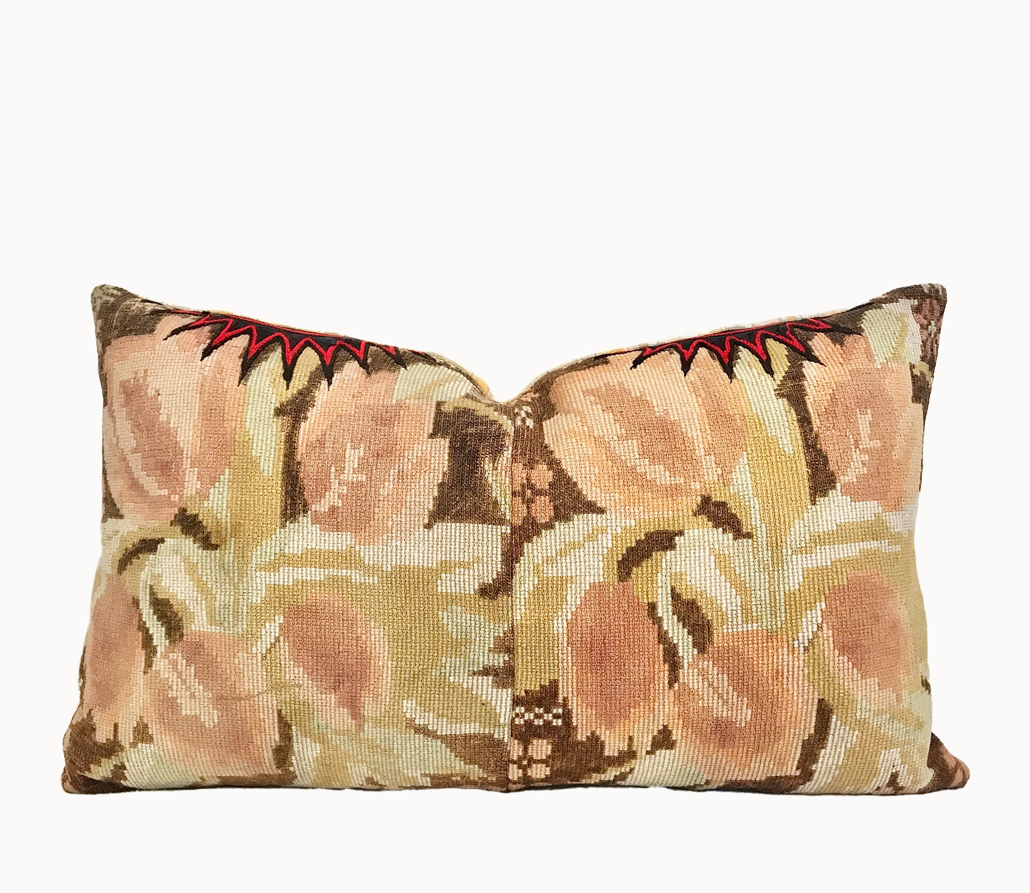 Vintage textile pillows made from a Guatemalan huipil and corte