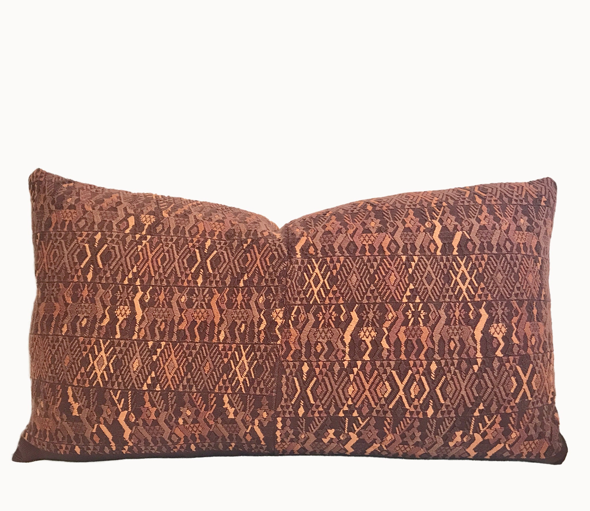 Guatemalan embroidered huipil pillow. Brown Coban.