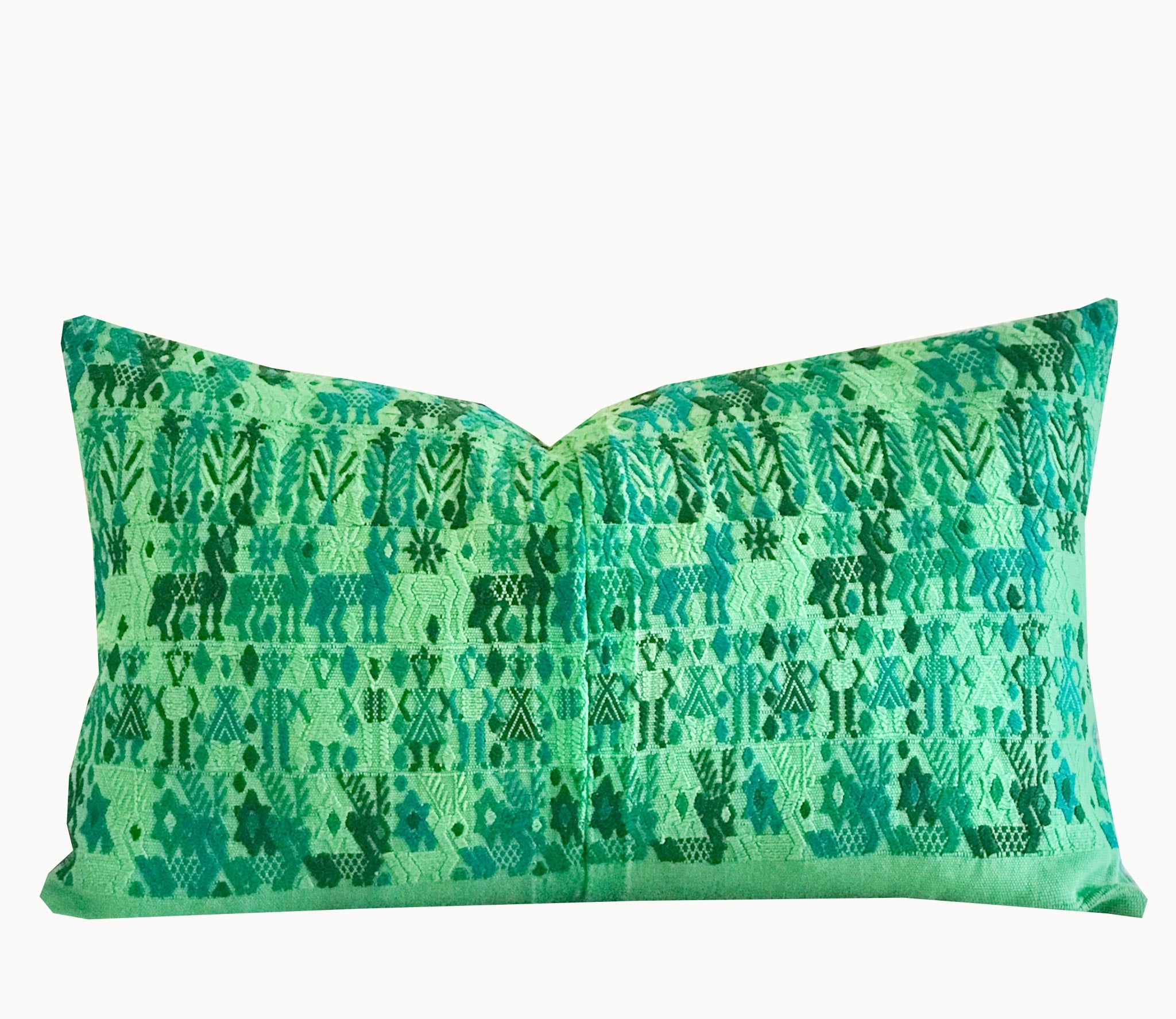 Vintage textile cushion made from a Guatemalan huipil and corte