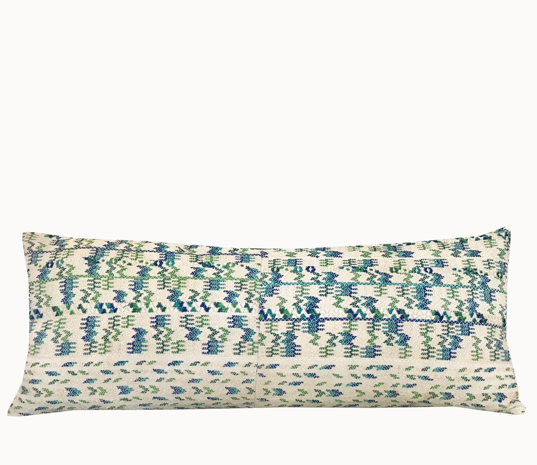 Vintage textile cushion made from a Guatemalan huipil and corte