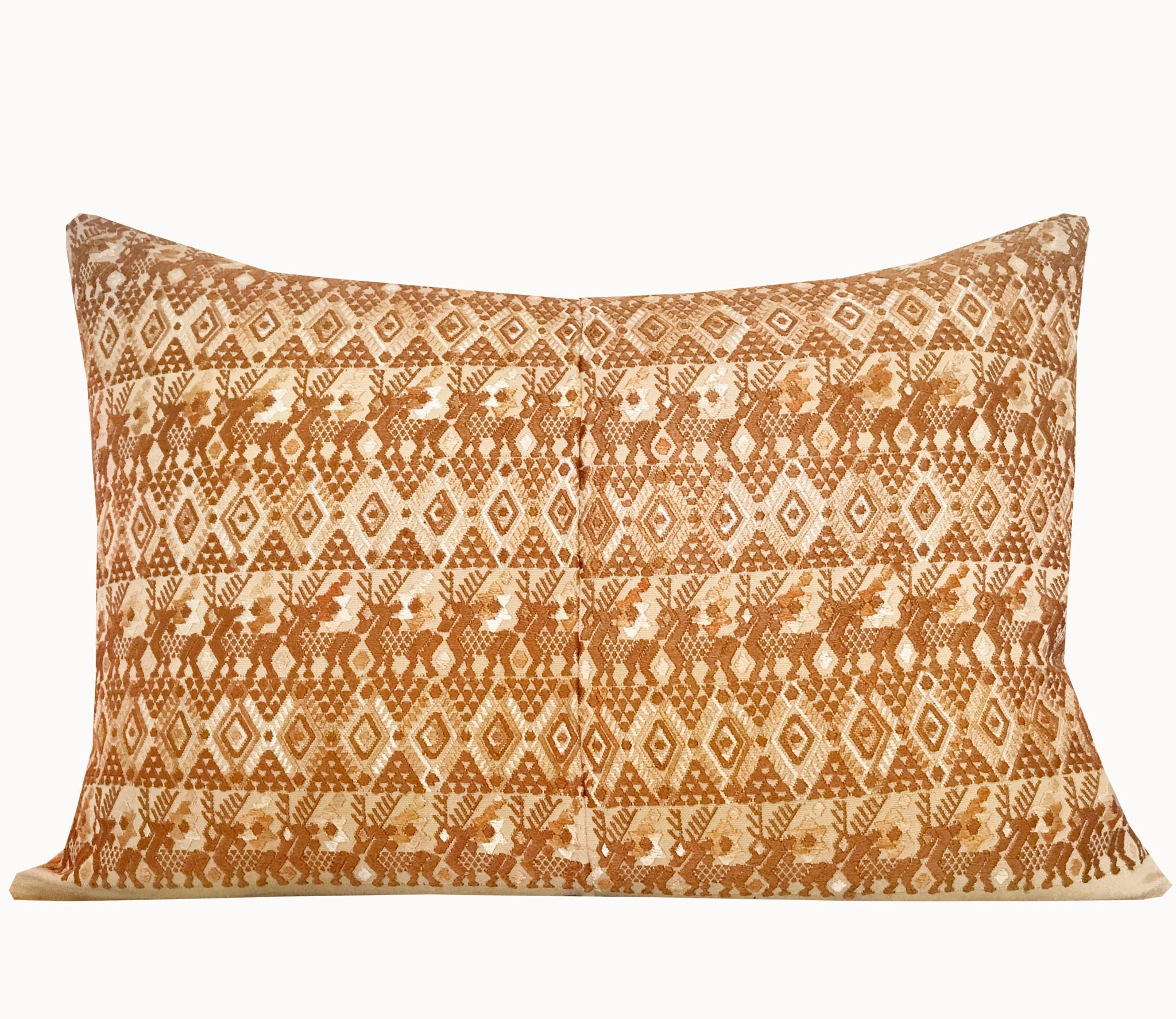 Vintage textile cushion made from a Guatemalan huipil and corte