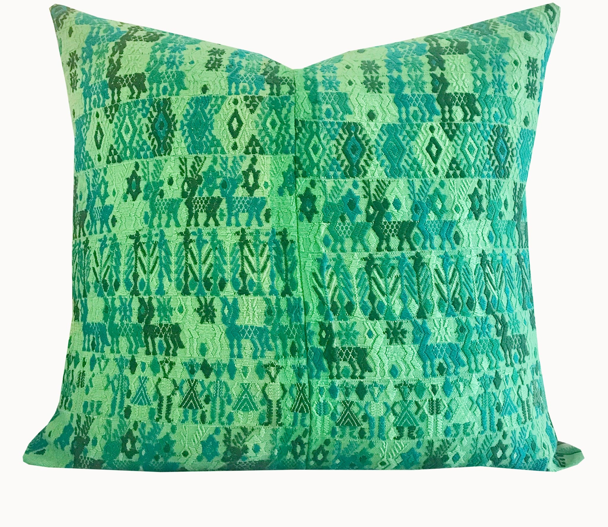 Vintage textile cushion made from a Guatemalan huipil and corte