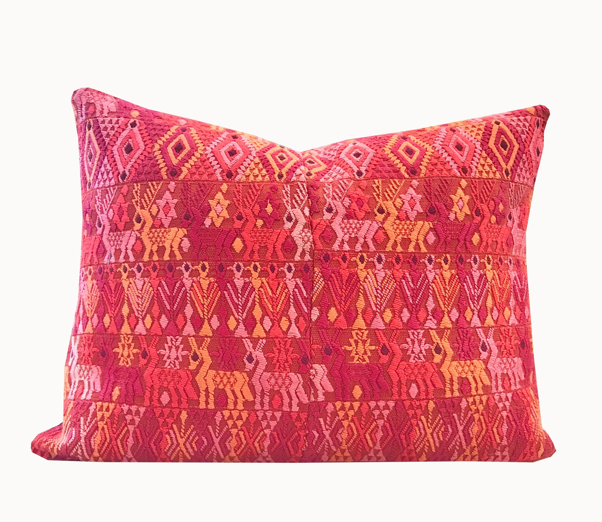 Vintage textile cushion made from a Guatemalan huipil and corte