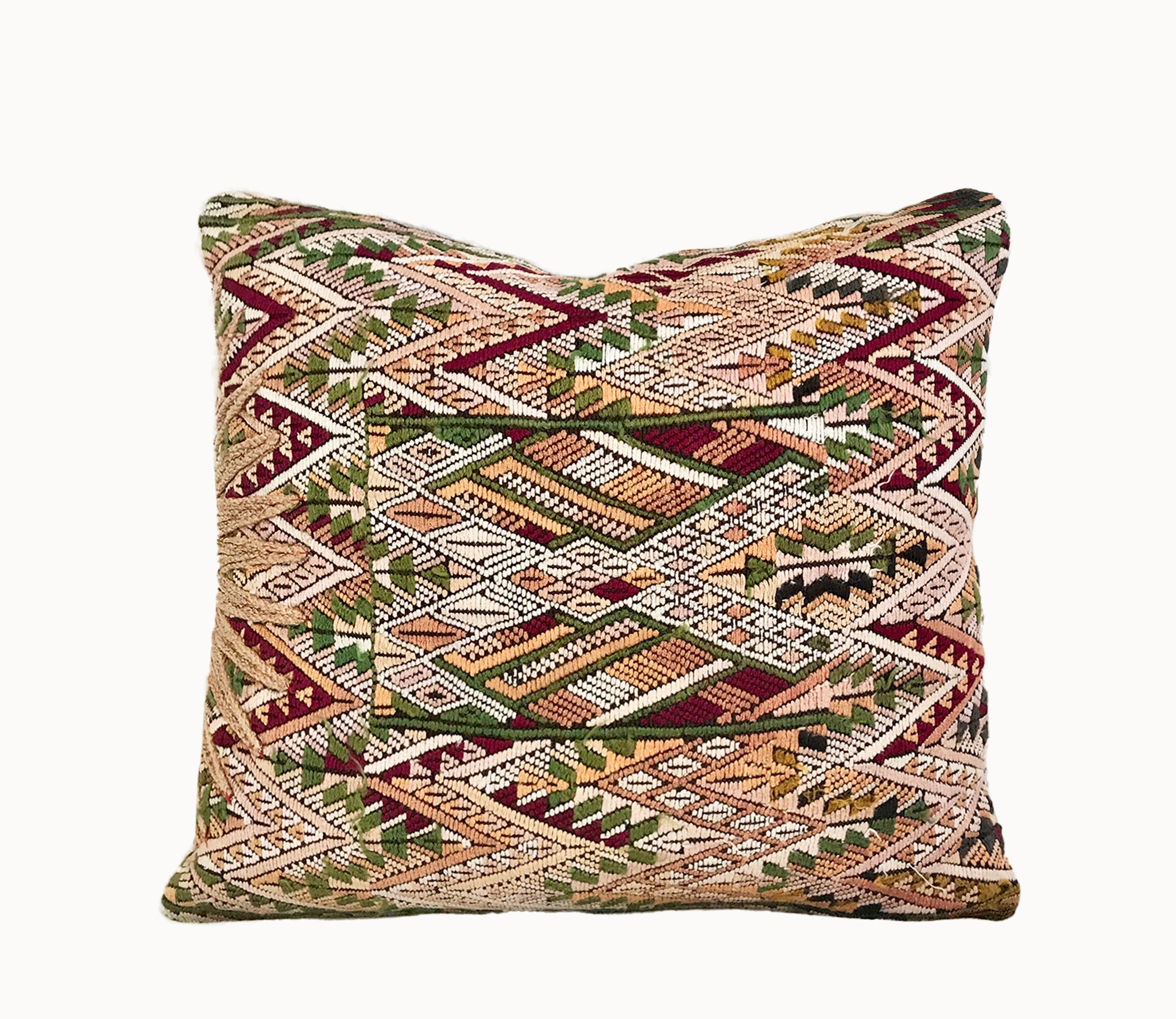 Guatemalan embroidered huipil pillow. Geometric Chichicastenango.