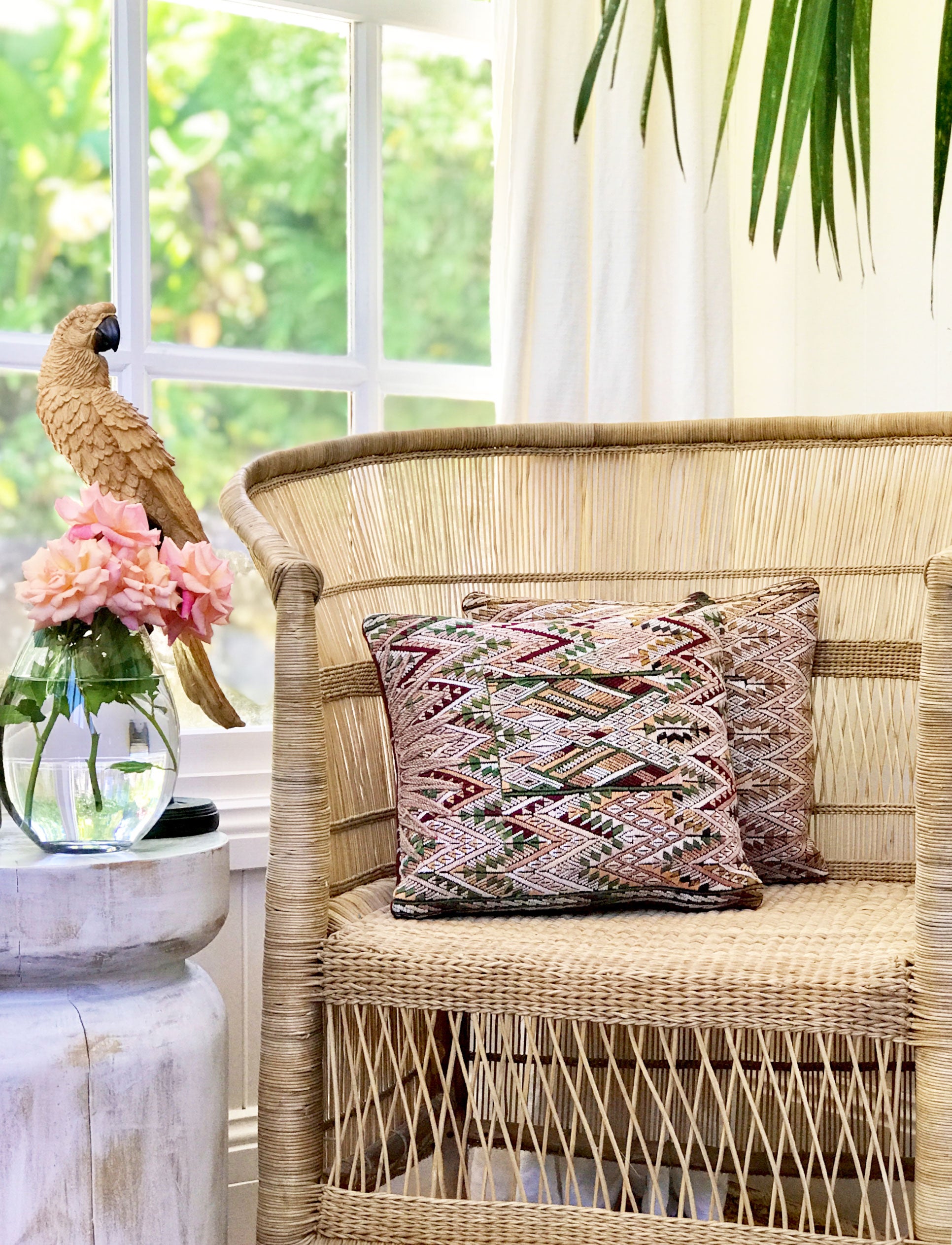 Guatemalan embroidered huipil pillow. Geometric Chichicastenango.
