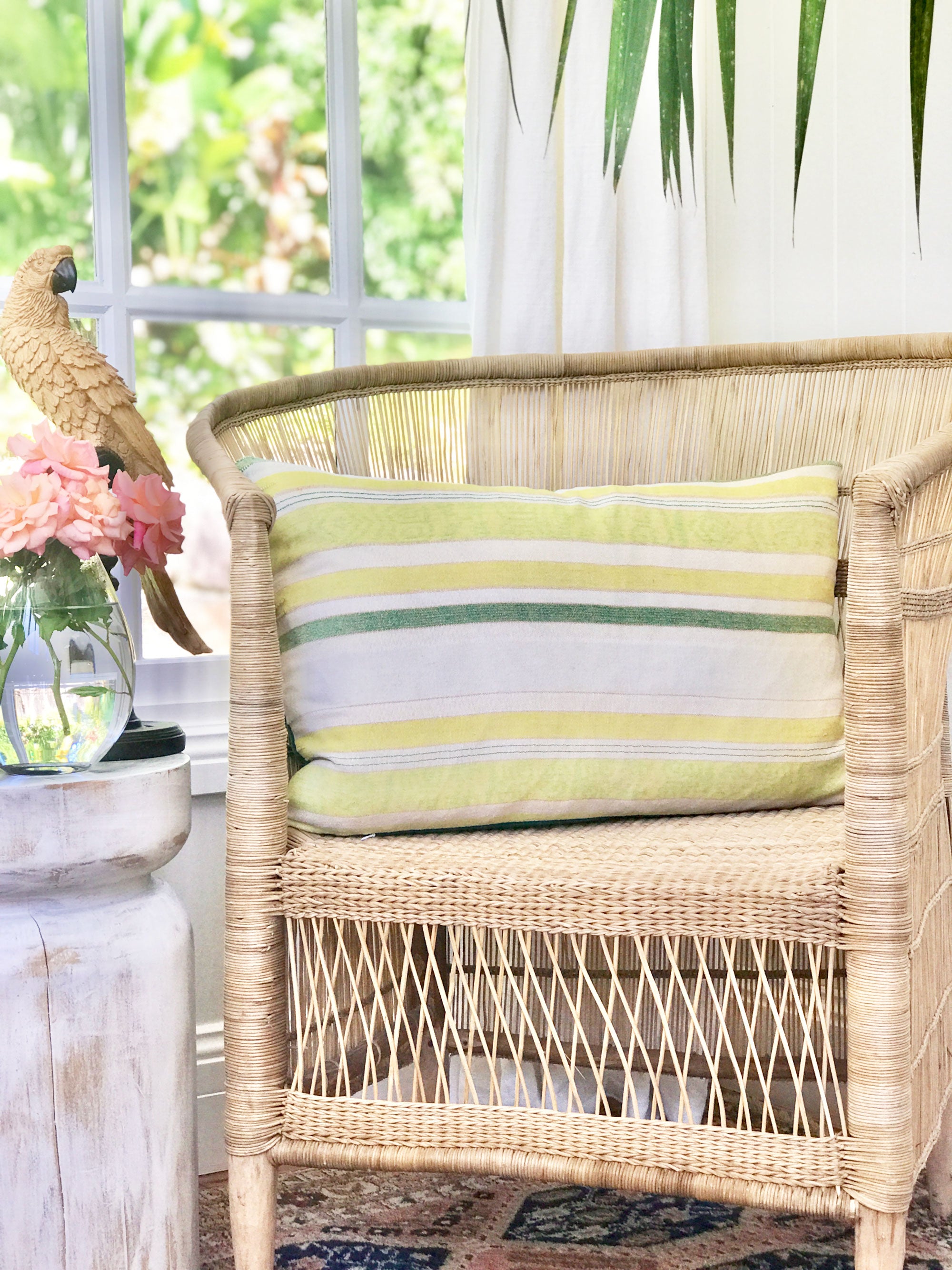 Guatemalan embroidered huipil pillow. Green Coban.
