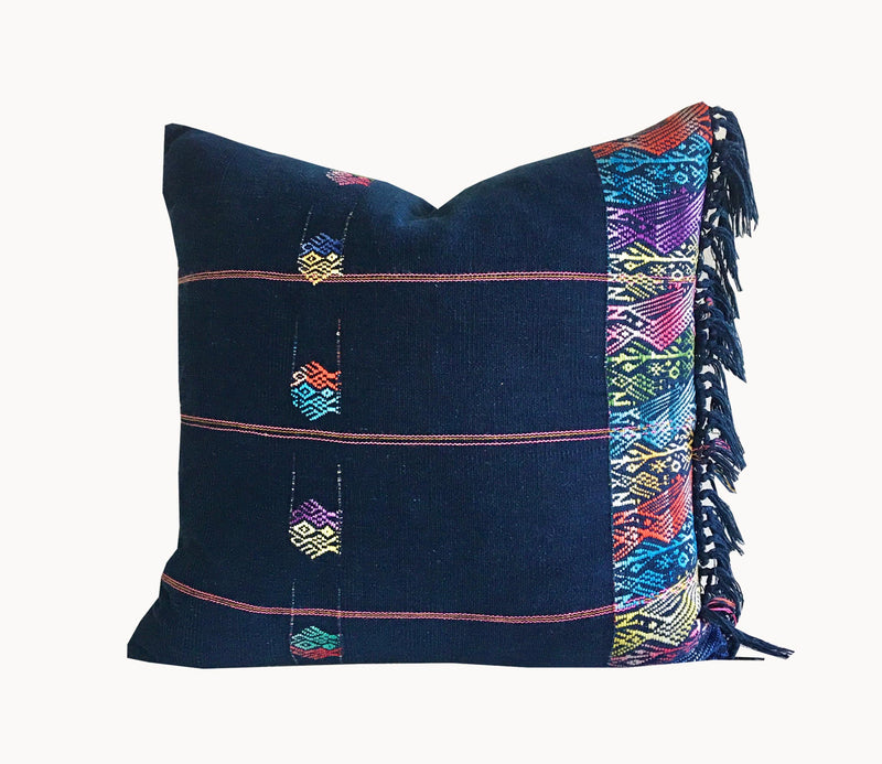 Guatemalan Textile Pillow - Indigo Ceremonial Tzute