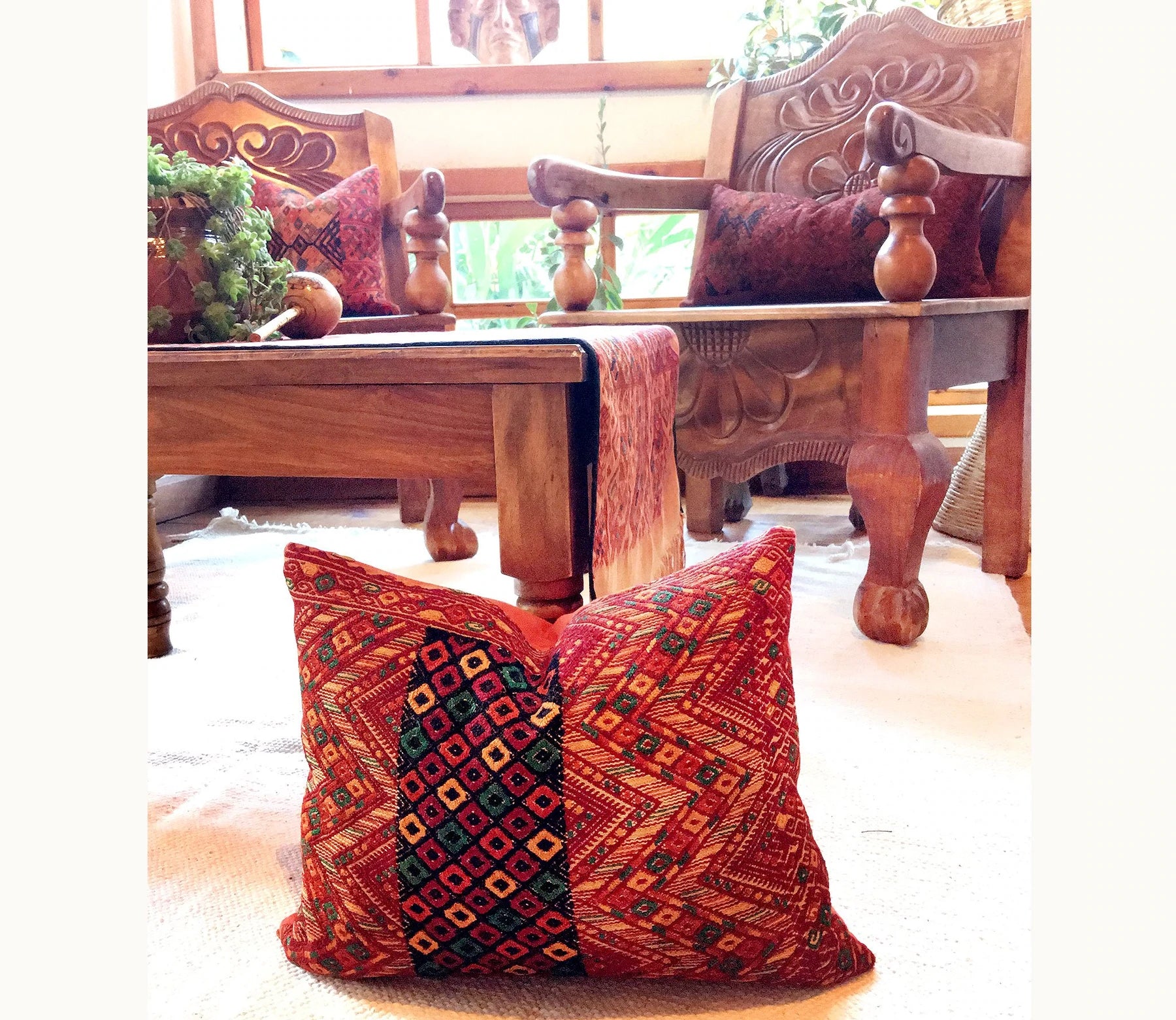 Guatemalan Huipil Pillow - Chili Spice III