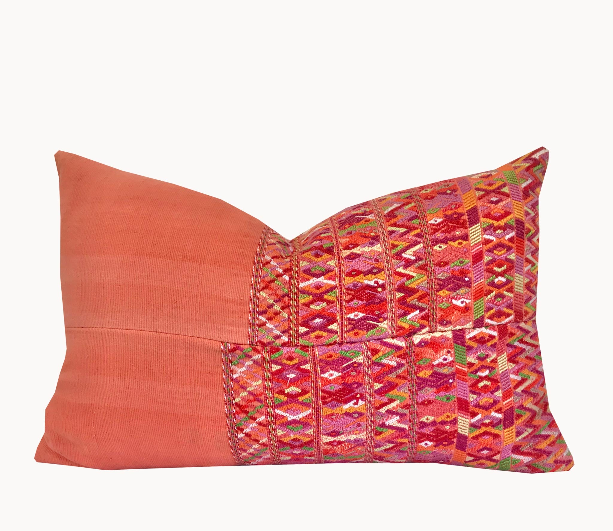 Guatemalan Huipil Pillow - Coral San Juan Cotzal I