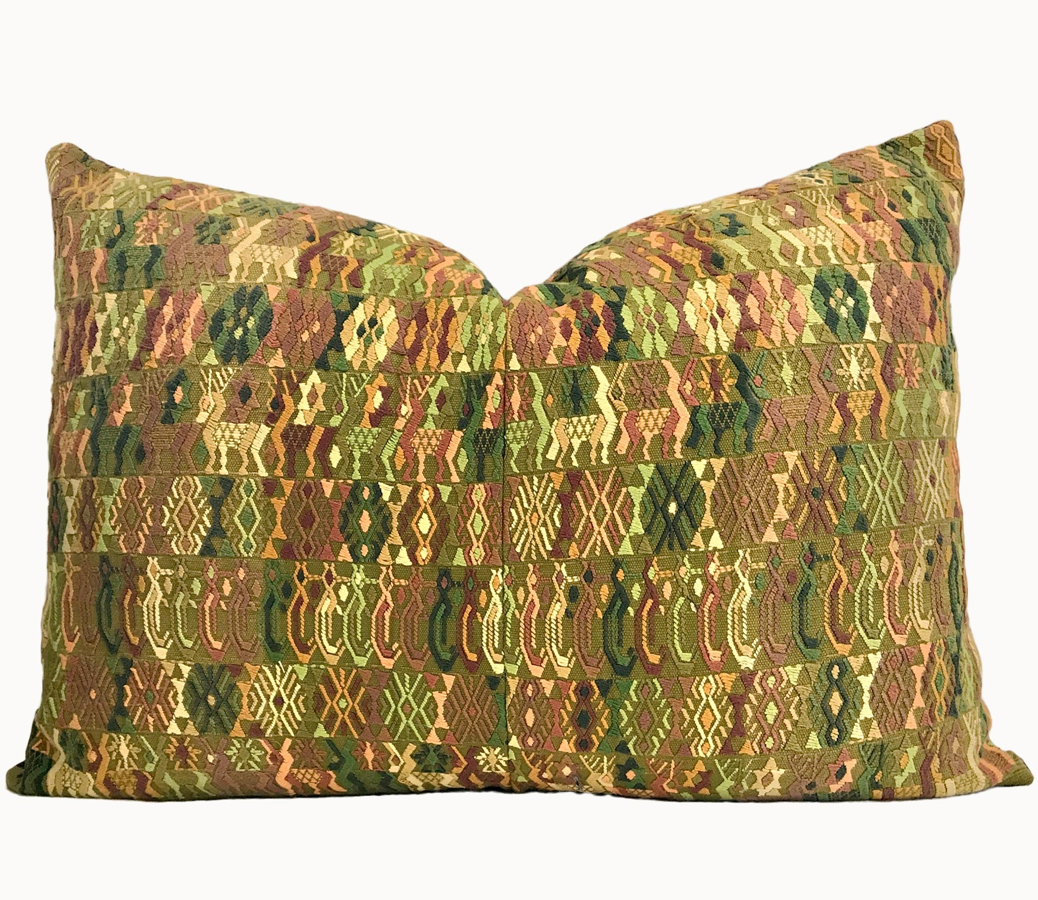 Guatemalan embroidered huipil pillow. Tribal symbols for bohemian decor.