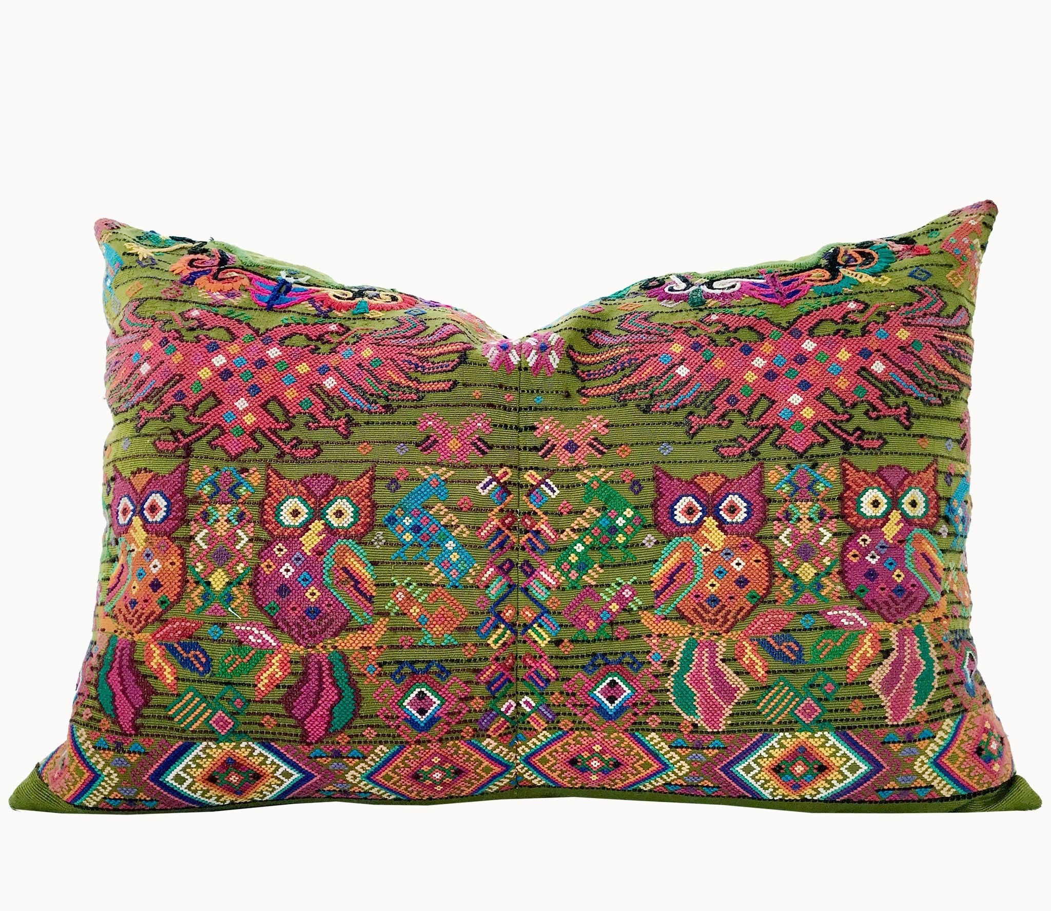 Guatemalan Huipil Pillow - Chichicastenango Owls II