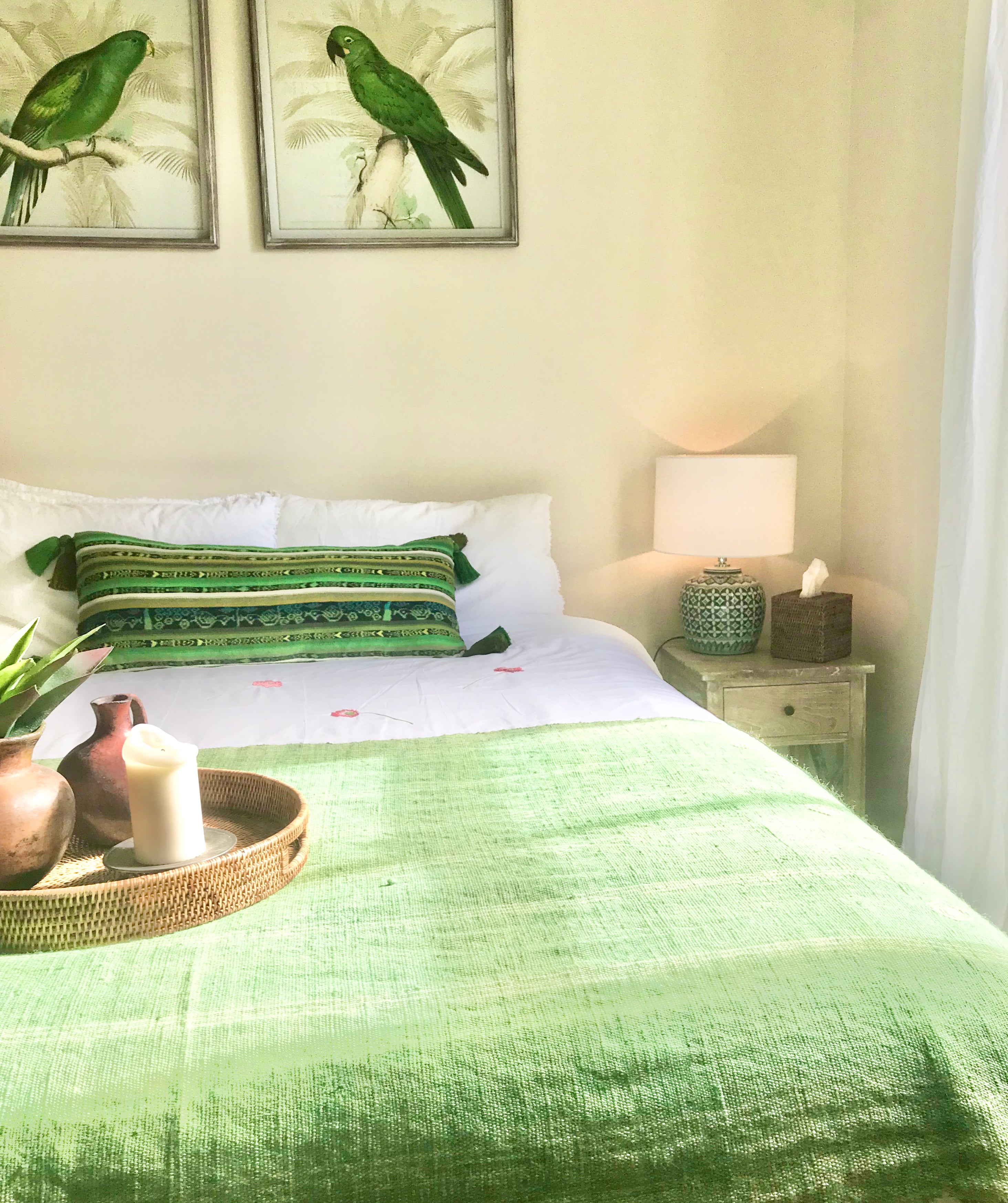 Guatemalan Corte Pillow - Green Ikat long lumbar