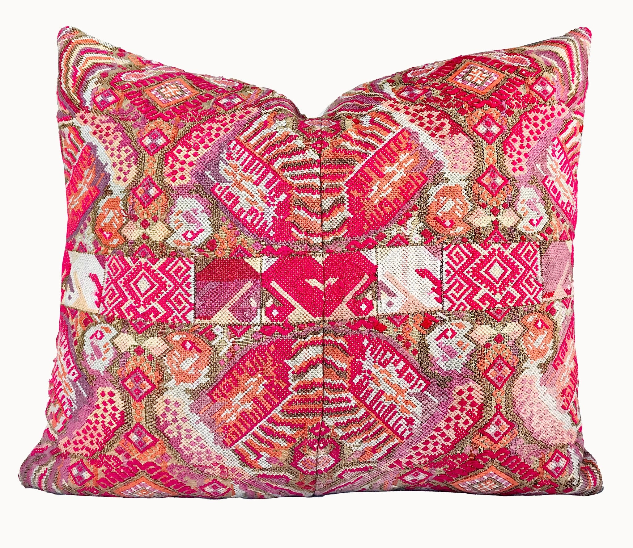 Guatemalan Huipil Pillow, vintage, hand embroidered textile of kissing hummingbirds her a Mayan altar