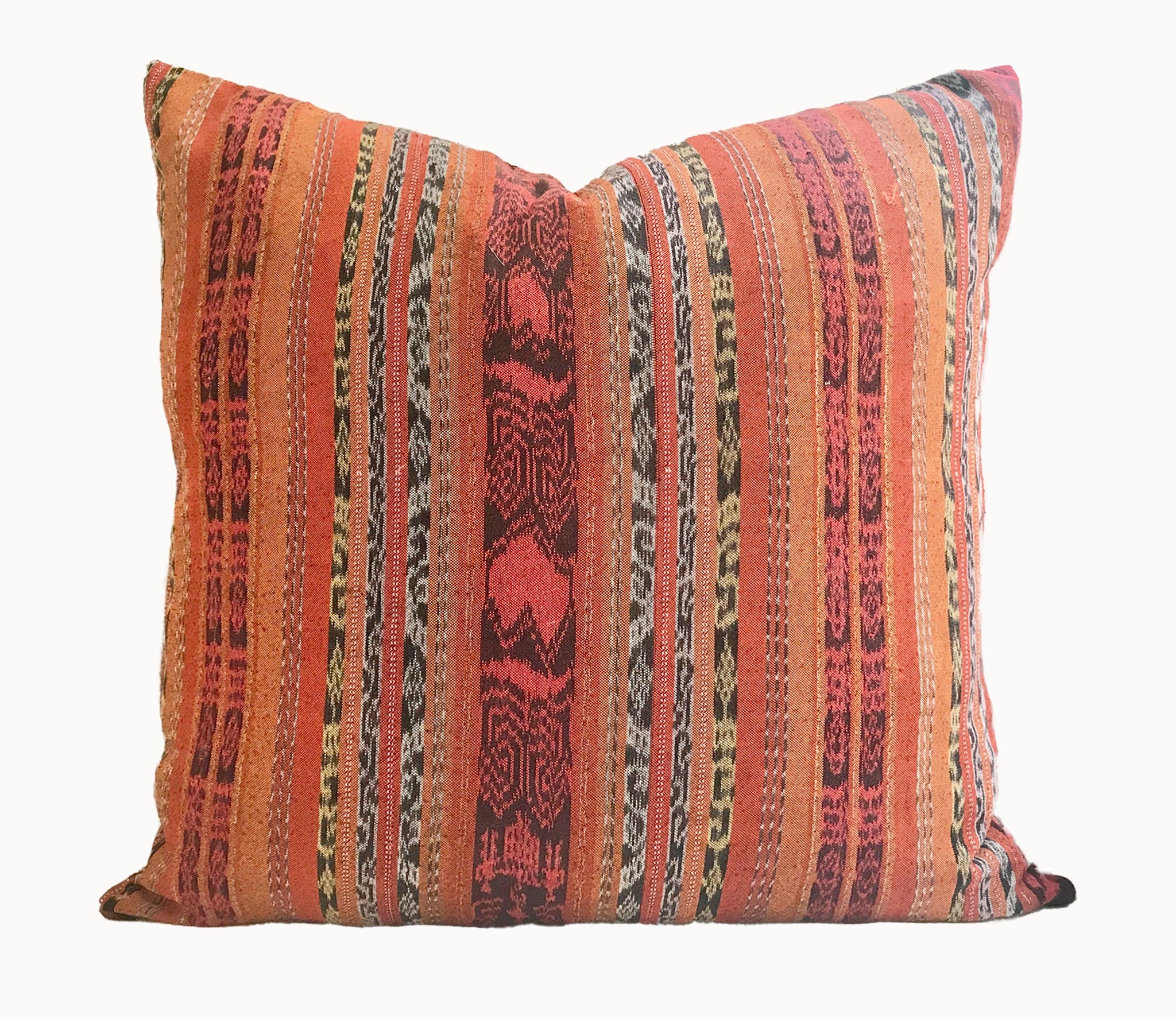 Vintage textile cushion made from a Guatemalan huipil and corte