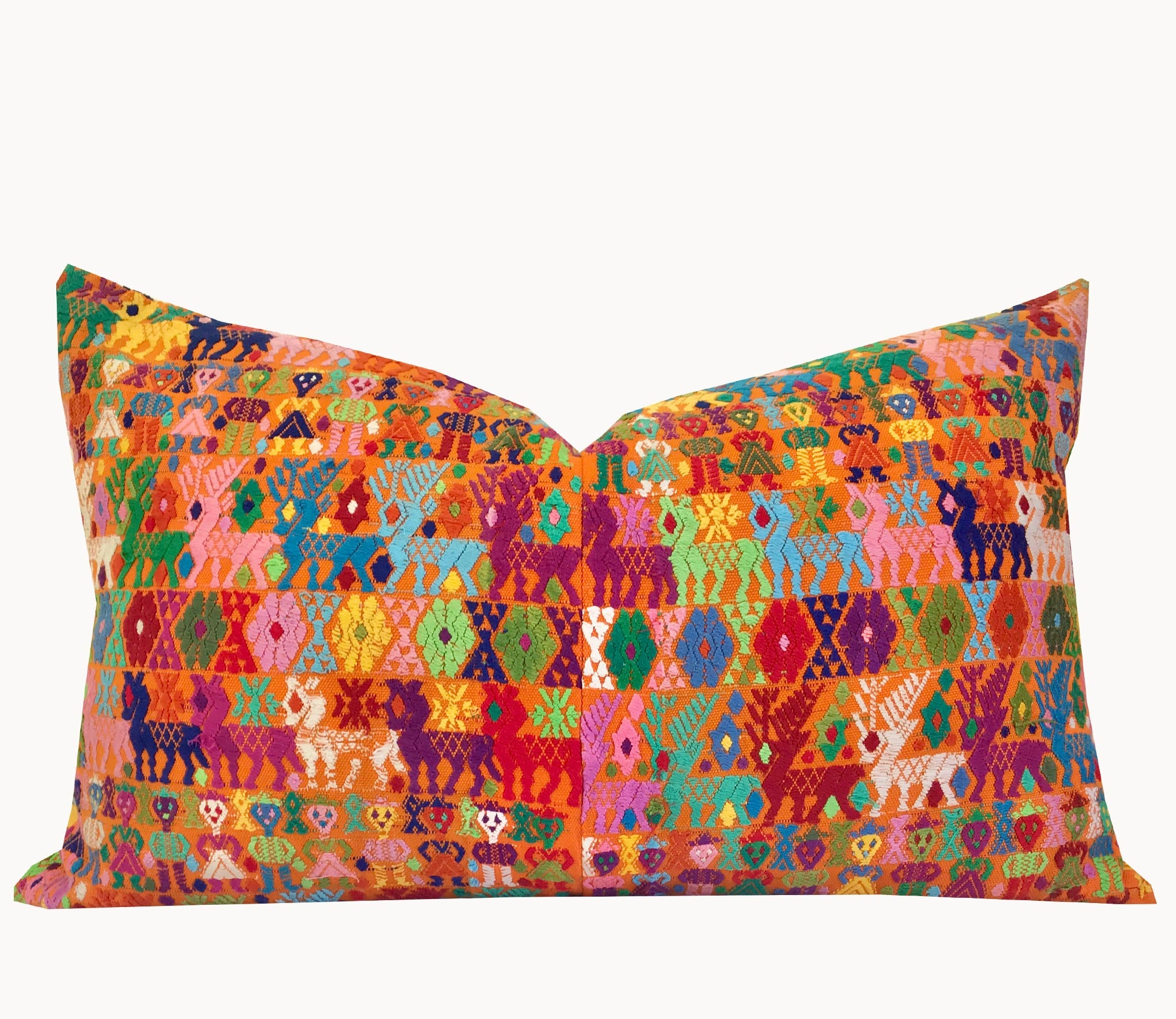 Guatemalan Huipil Pillow - Orange Coban II