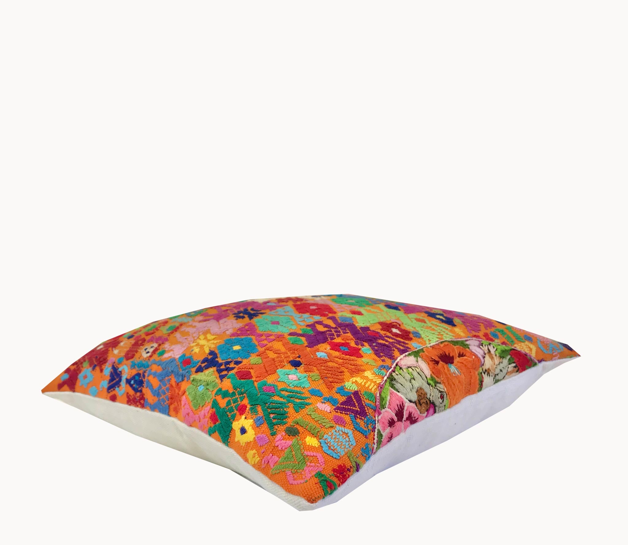 Guatemalan Huipil Pillow - Orange Coban I