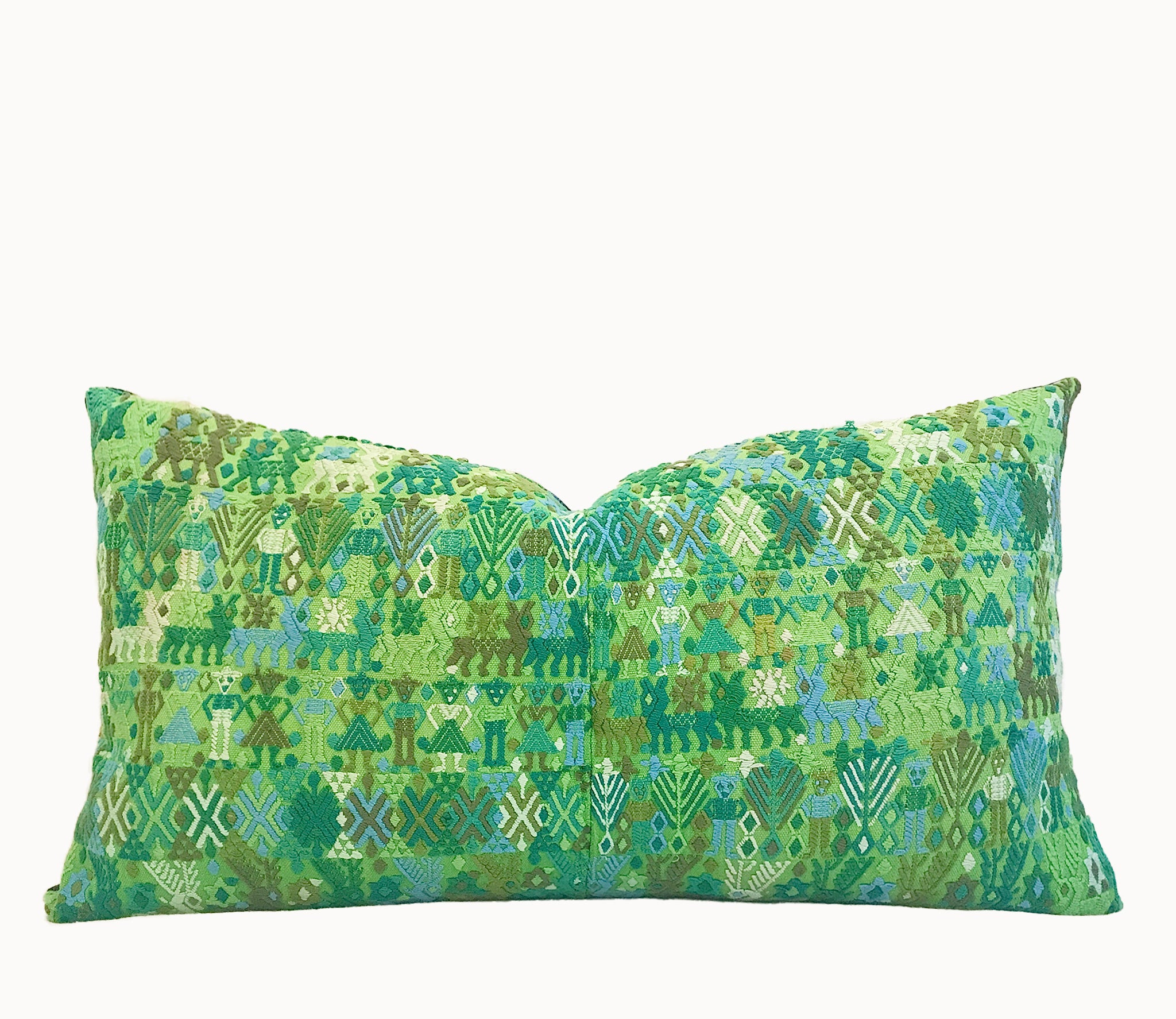 Vintage textile cushions made from a Guatemalan huipil and corte.