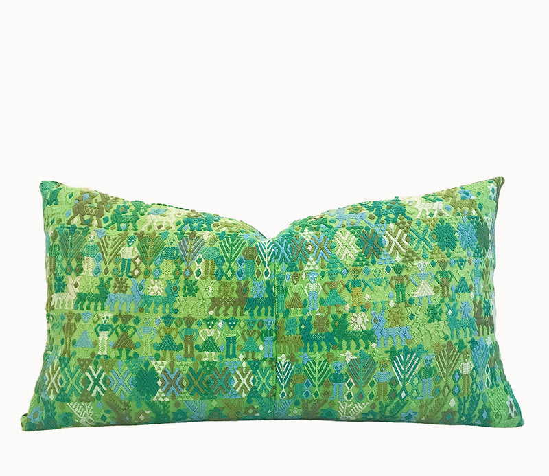 Vintage textile cushions made from a Guatemalan huipil and corte.