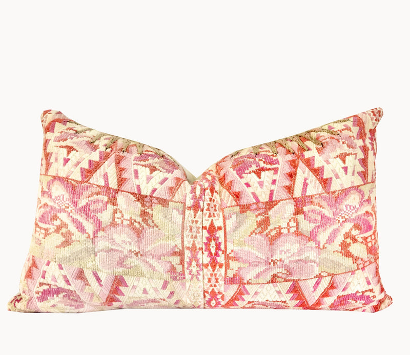 Guatemalan Huipil Pillow - Pink Chichicastenango II