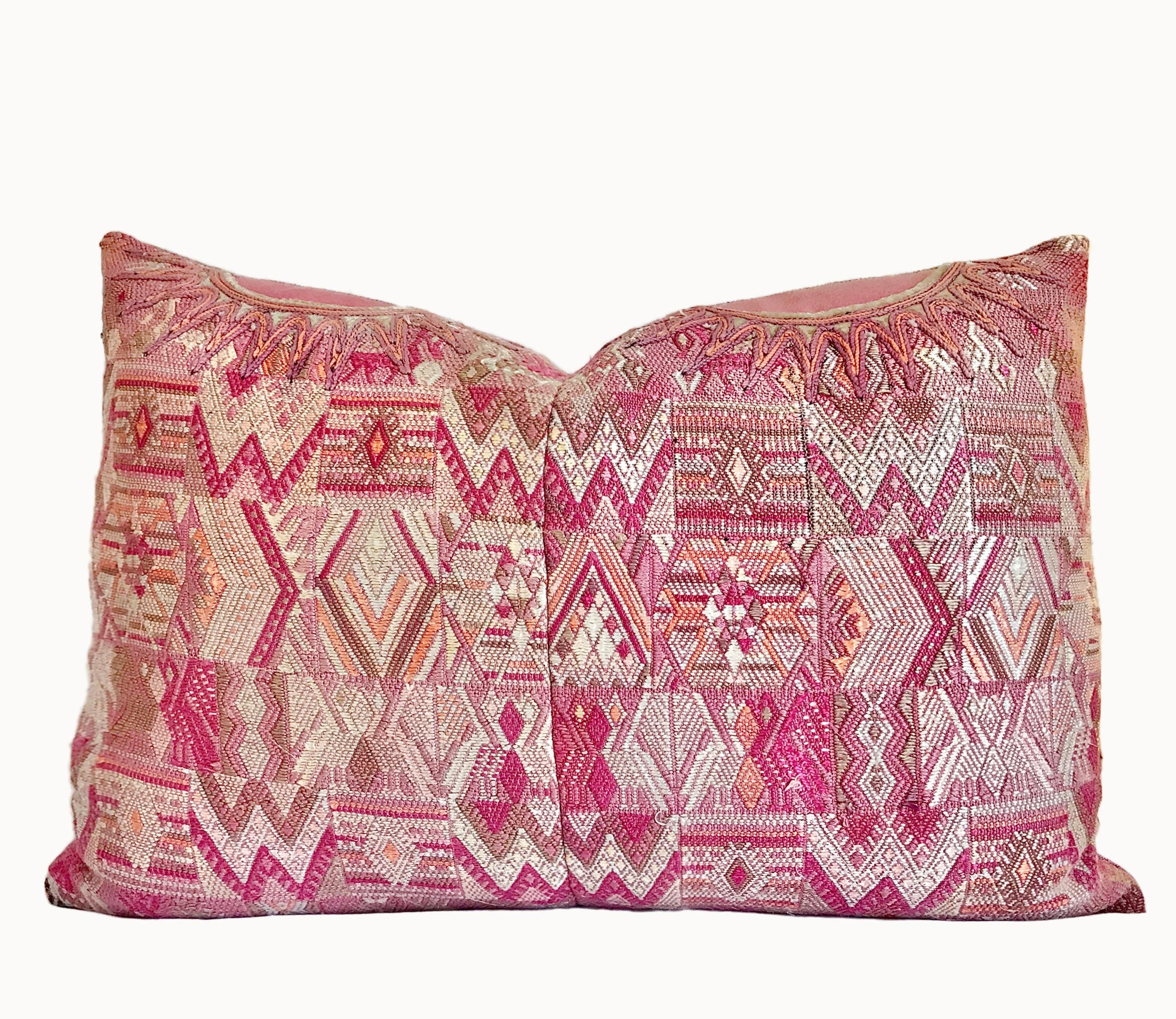 Vintage textile cushions made from a Guatemalan huipil and corte.