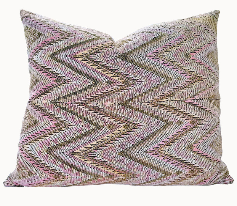 Guatemalan embroidered huipil pillow. Geometric tribal symbols for bohemian decor.