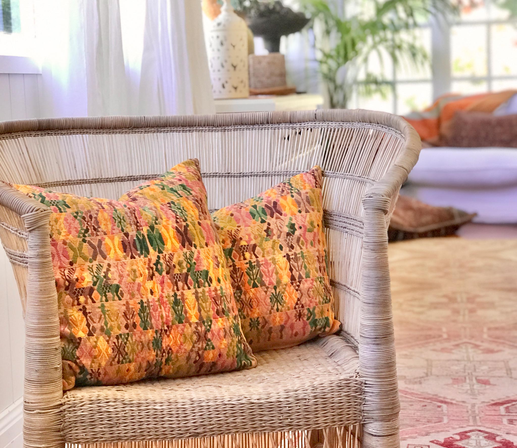 Guatemalan Huipil Pillows - Orange Coban IX