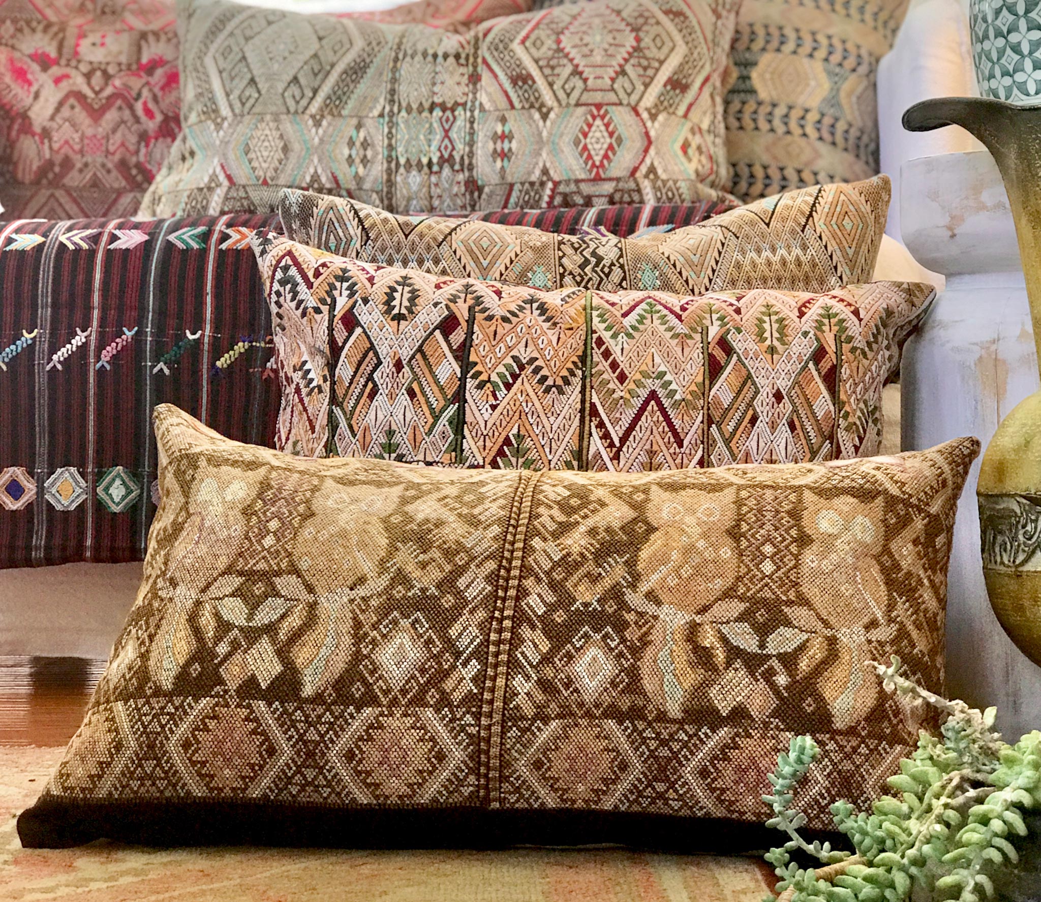 Guatemalan Huipil Pillows - Chichicastenango Owls IV