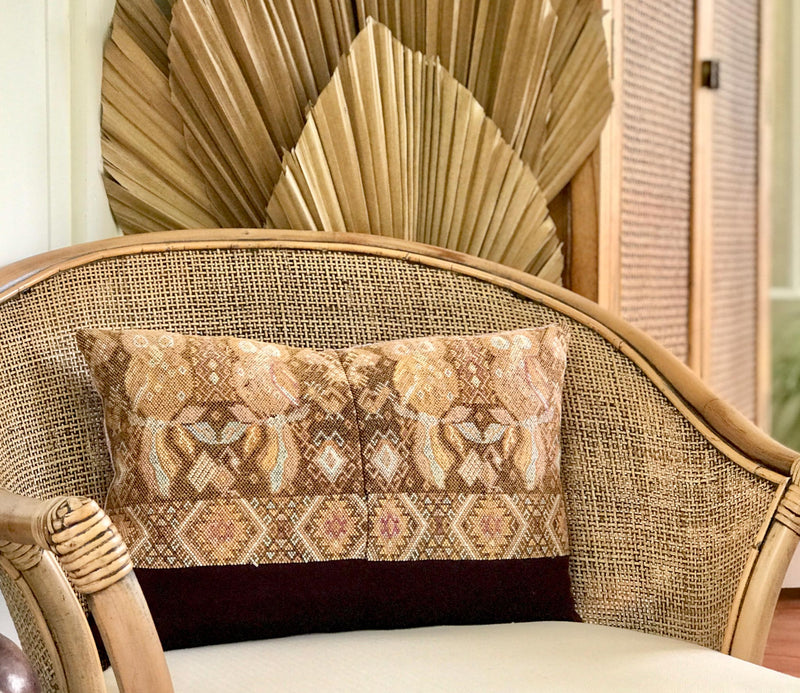 Embroidered Guatemalan huipil textile repurposed into a pillow
