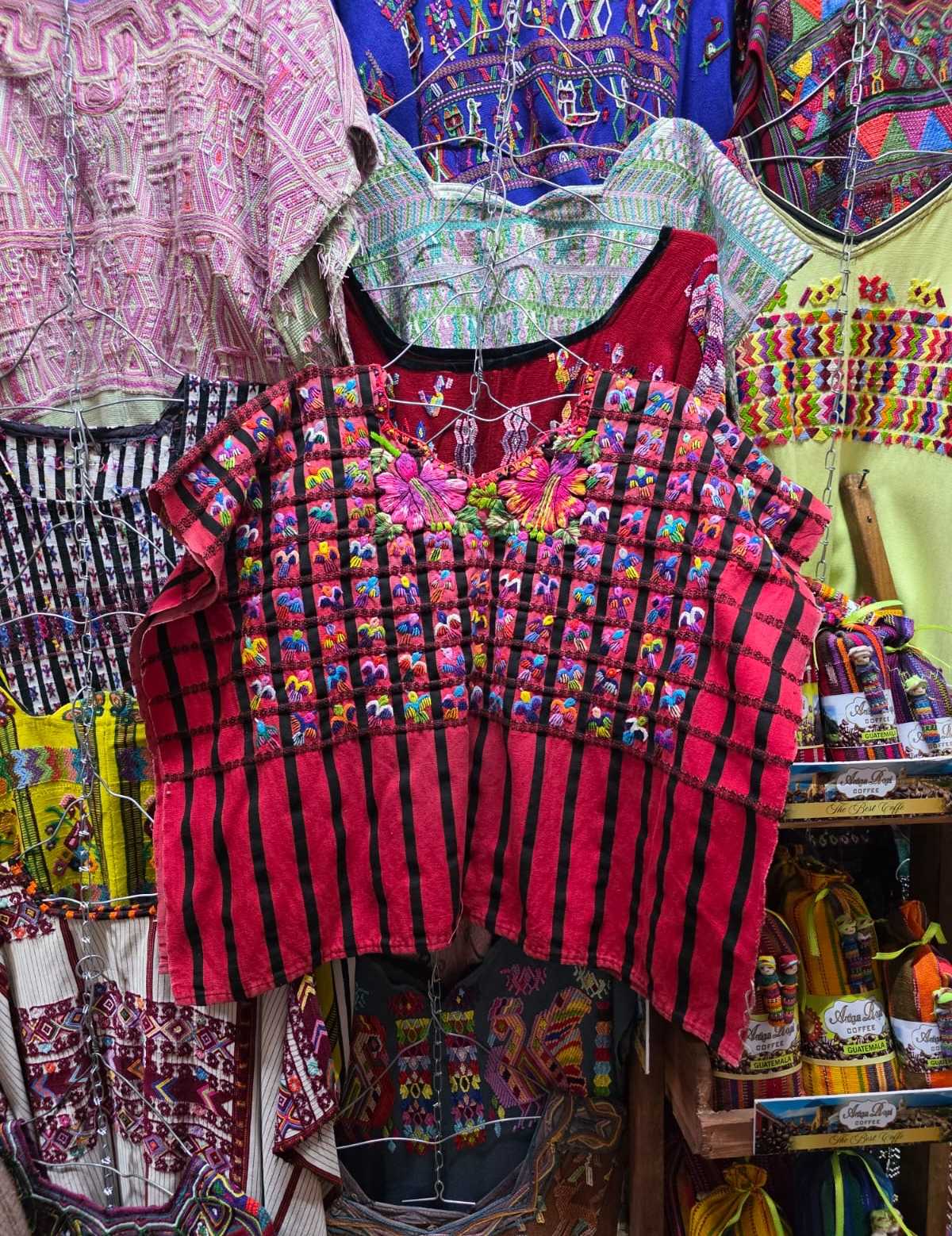 (Reserved for Anne) Colourful on red Santiago huipil #6-137