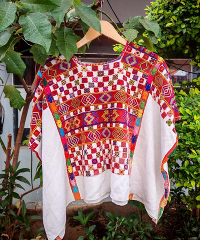 Vintage Guatemalan huipil with handwoven Mayan embroidery