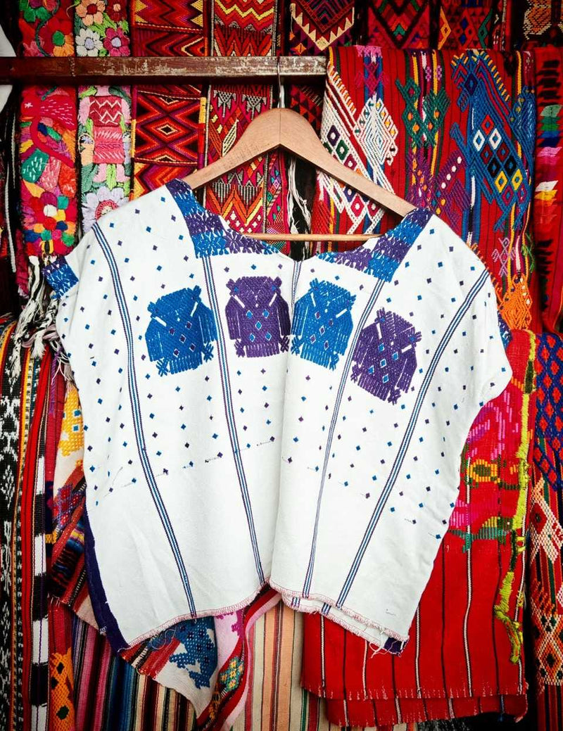Blue and purple on white Chajul huipil #6-94