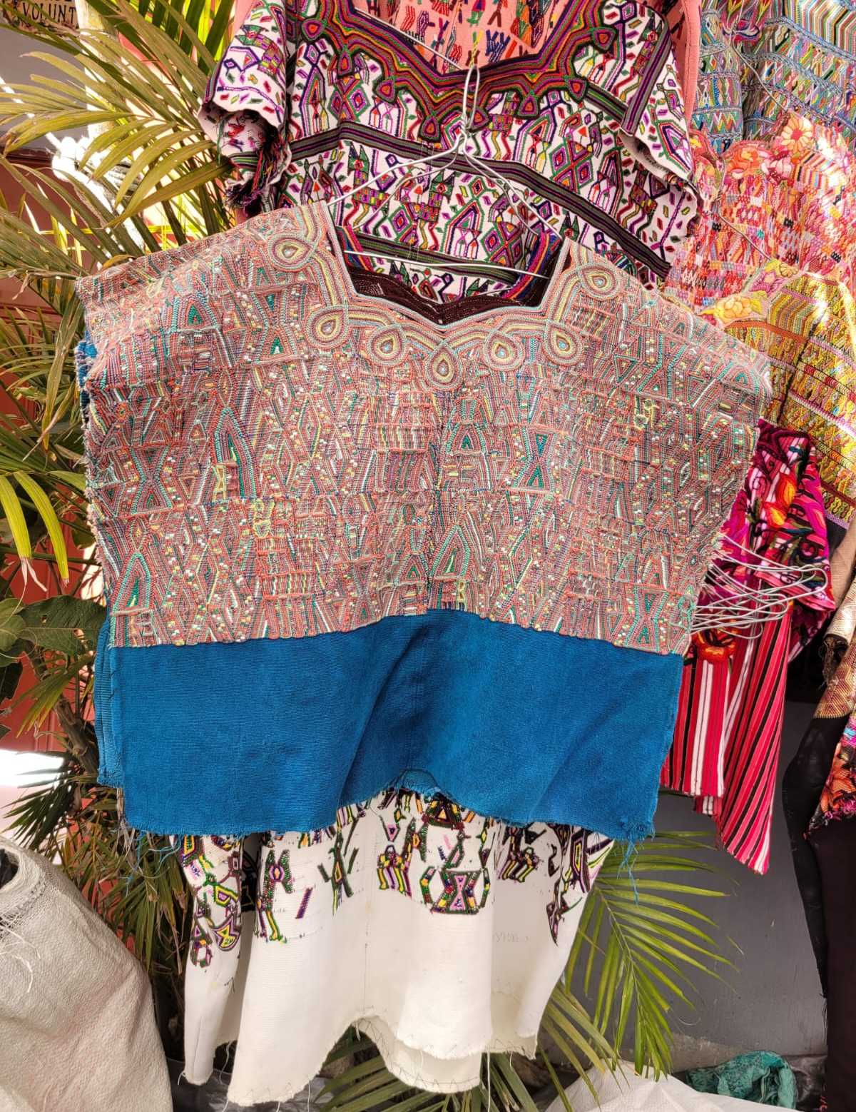 Blue and salmon Nebaj huipil #3-74