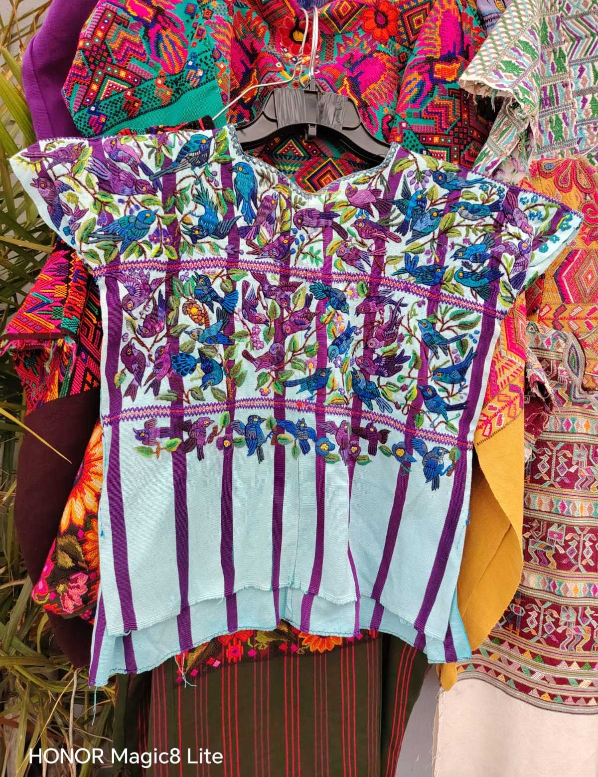 Pale blue and berry Santiago huipil #4-189