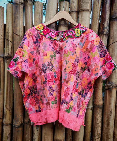 Vintage Guatemalan huipil with handwoven Mayan embroidery