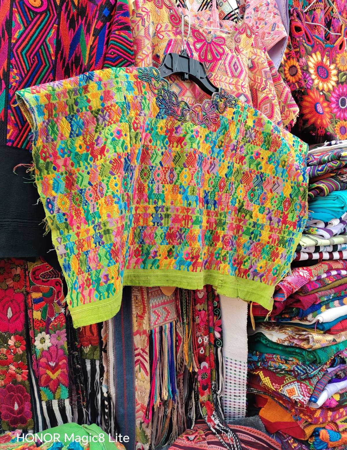 Colourful green Coban huipil #4-164