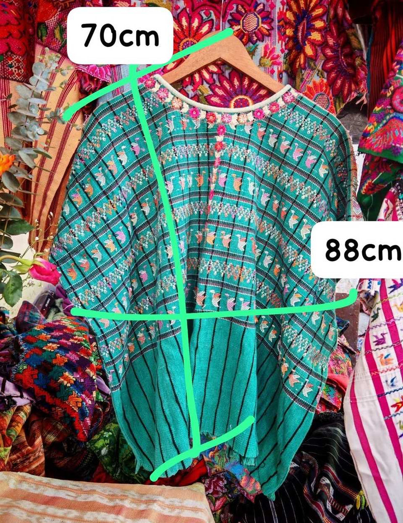 Emerald green with pink swans San Lucas huipil #6-72